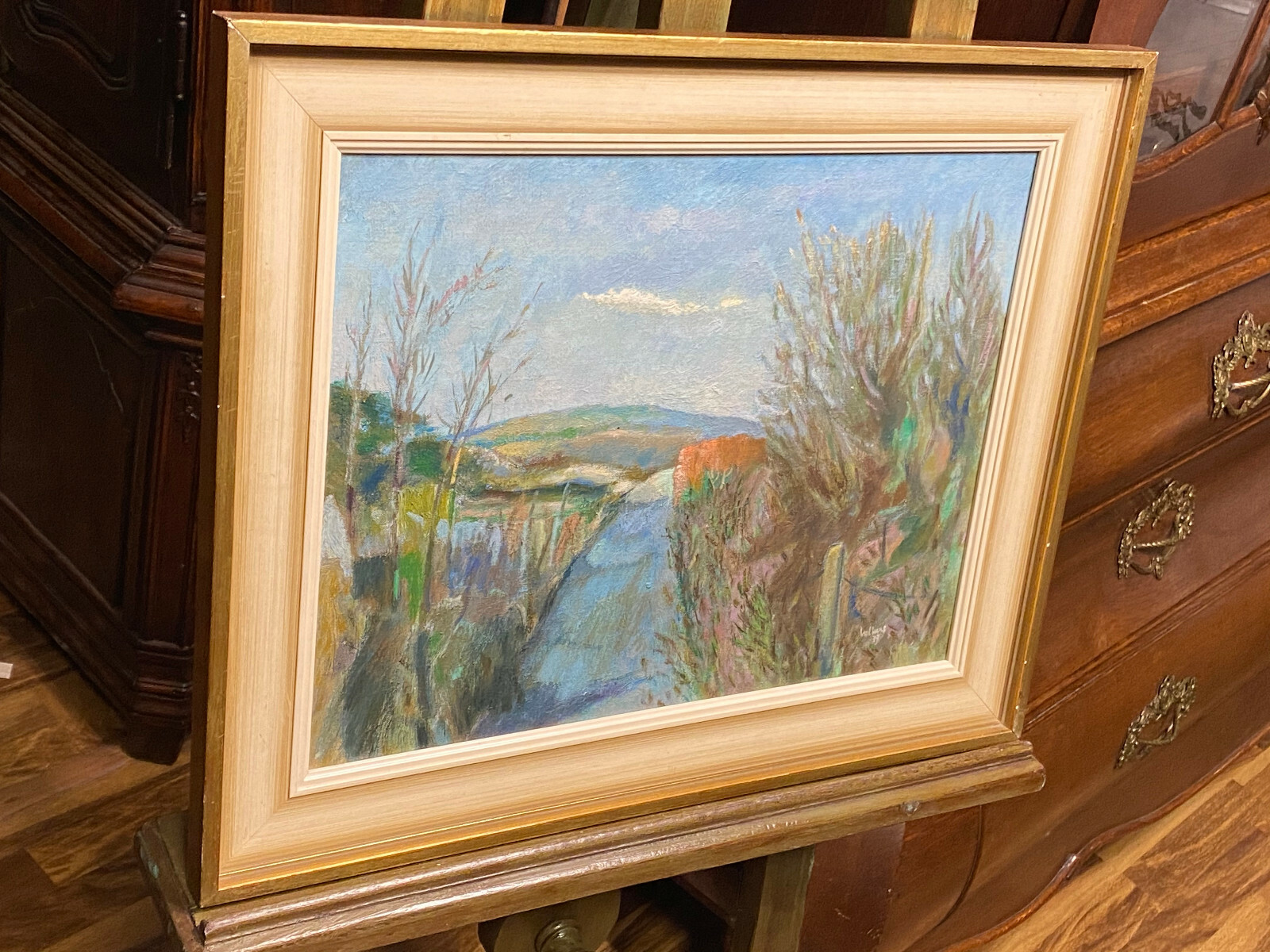 ÖL GEMÄLDE LANDSCHAFT AUS DEM JAHR 1977 SIGNIERT MEINERT VOLKERS 56x46cm – Bild 9