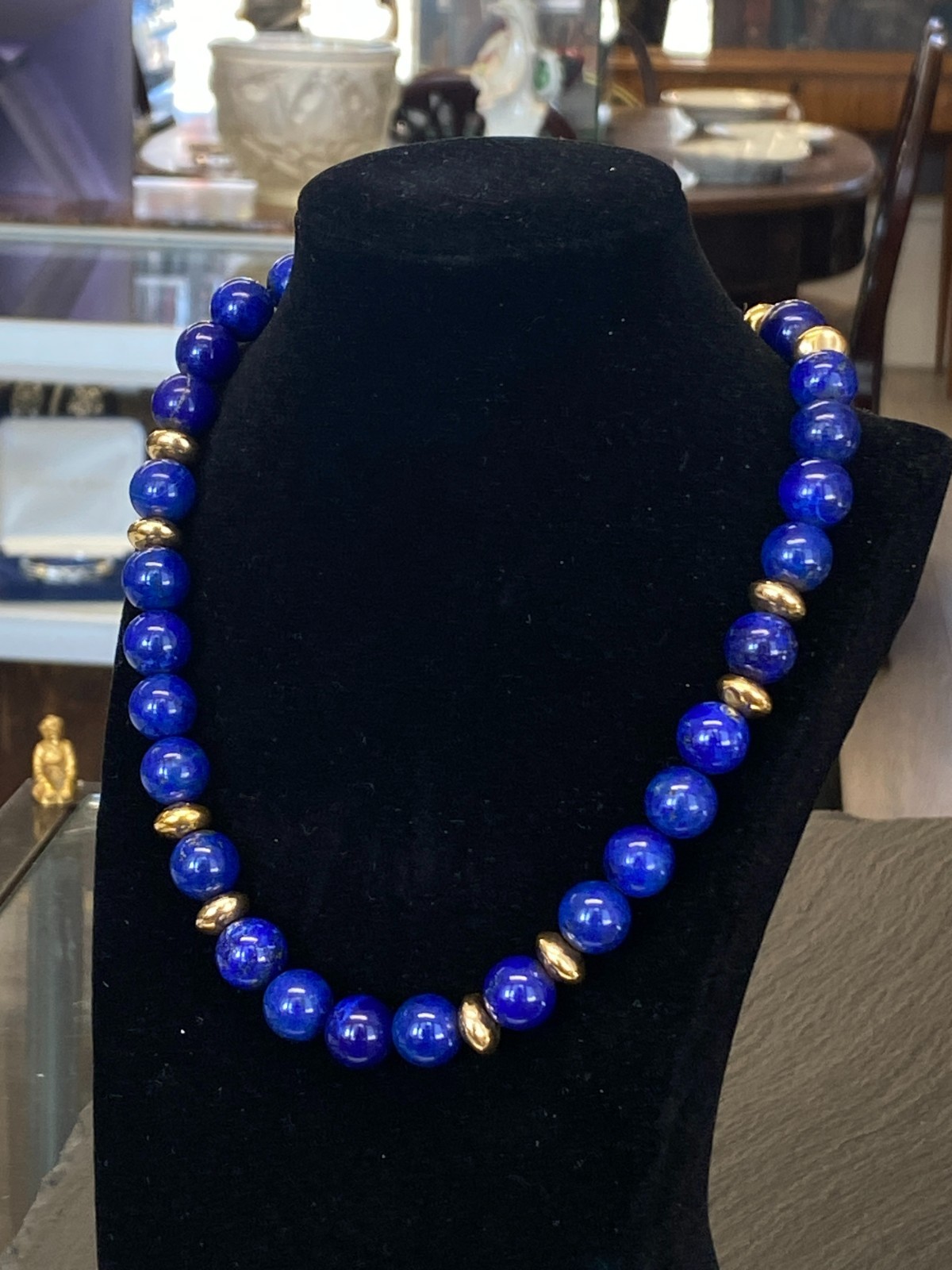 MASSIVE HALSKETTE AUS LAPIS LAZULI PERLEN MIT 1,2cm DURCHMESSER