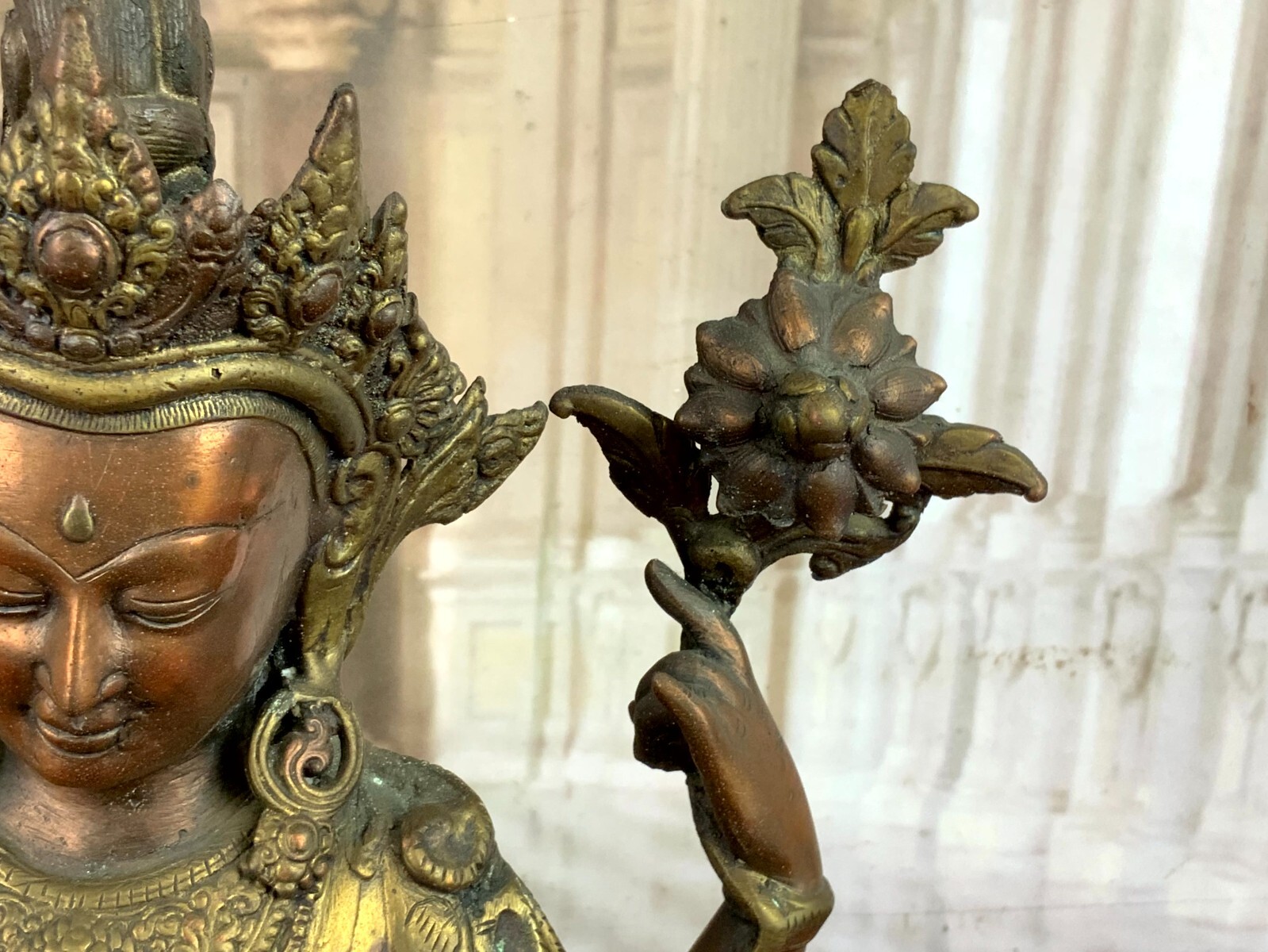 ANTIKE FIGUR BODHISATTVA MESSING UND KUPFER TIBET / CHINA 44cm HOCH – Bild 11