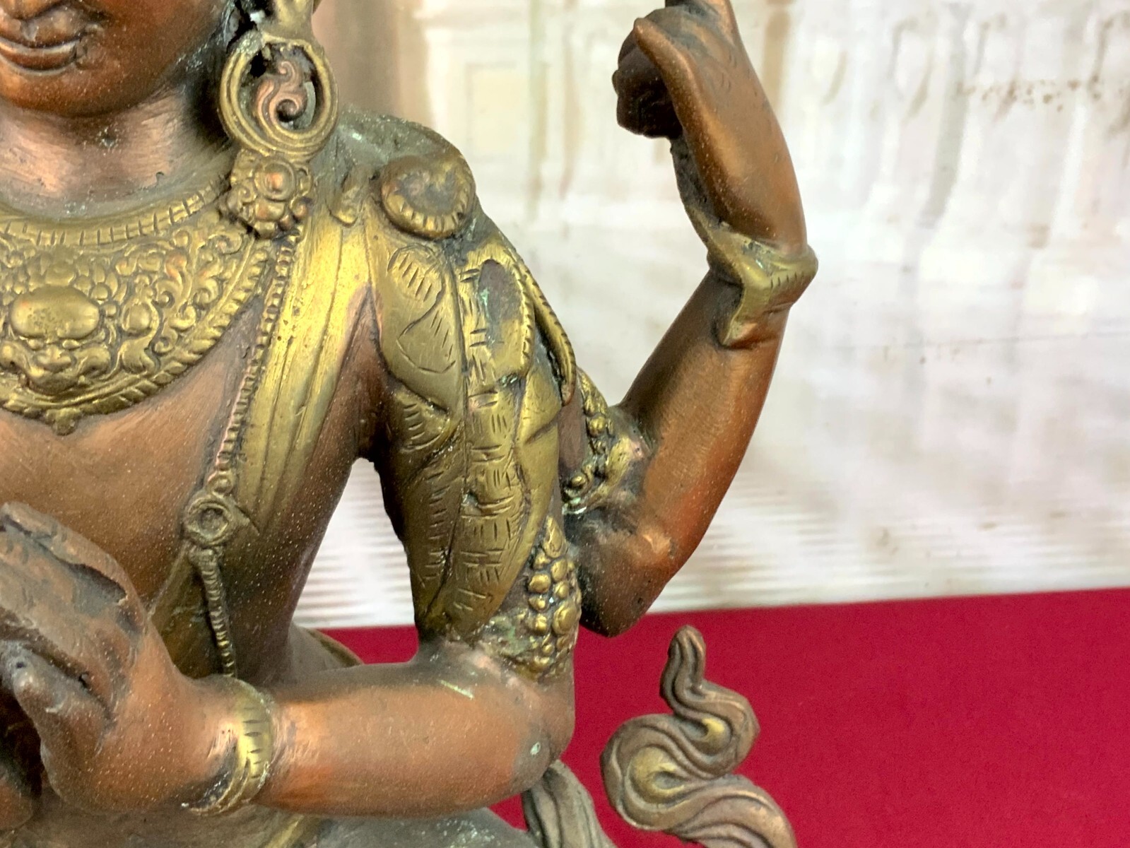 ANTIKE FIGUR BODHISATTVA MESSING UND KUPFER TIBET / CHINA 44cm HOCH – Bild 12