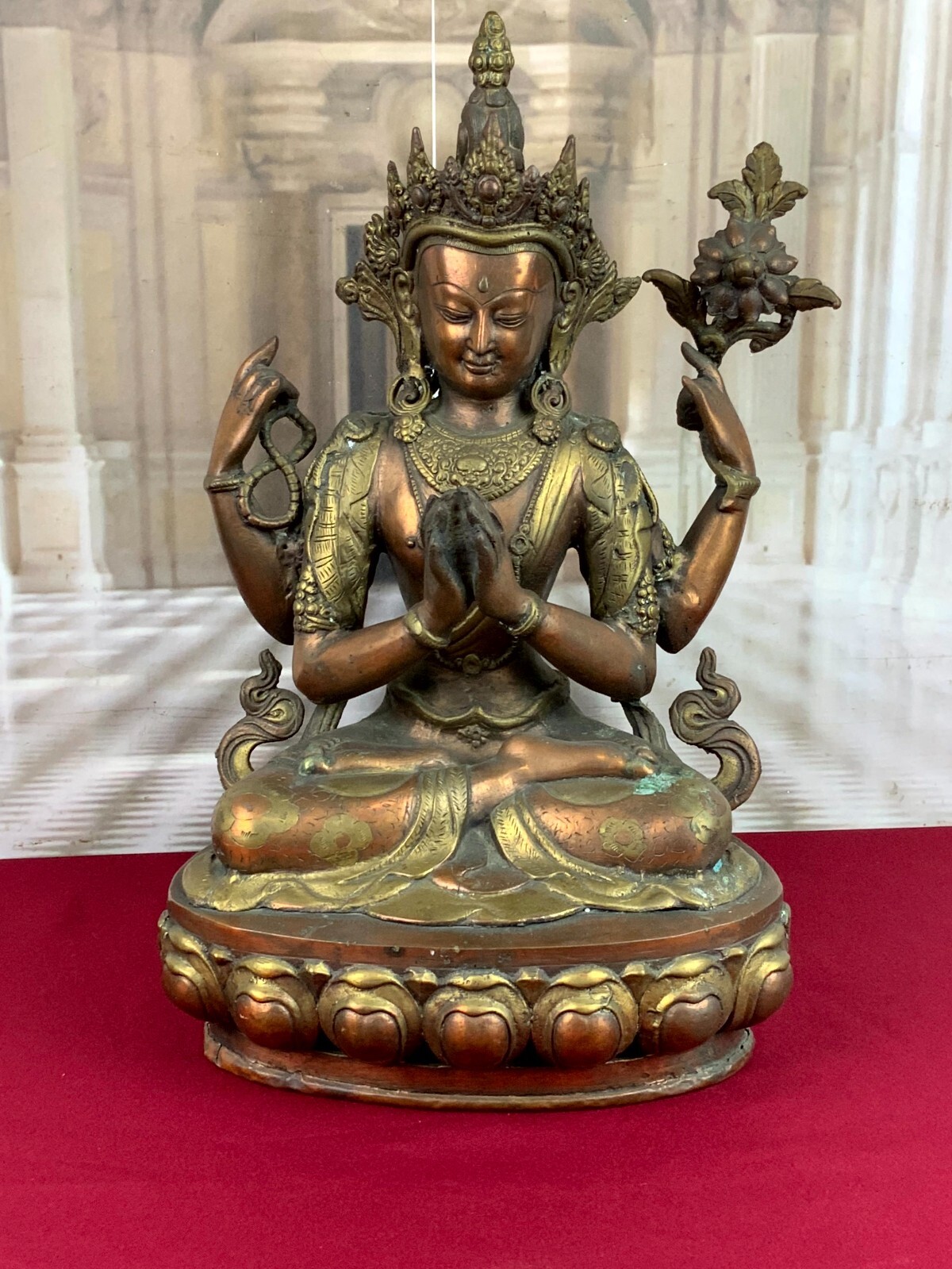 ANTIKE FIGUR BODHISATTVA MESSING UND KUPFER TIBET / CHINA 44cm HOCH
