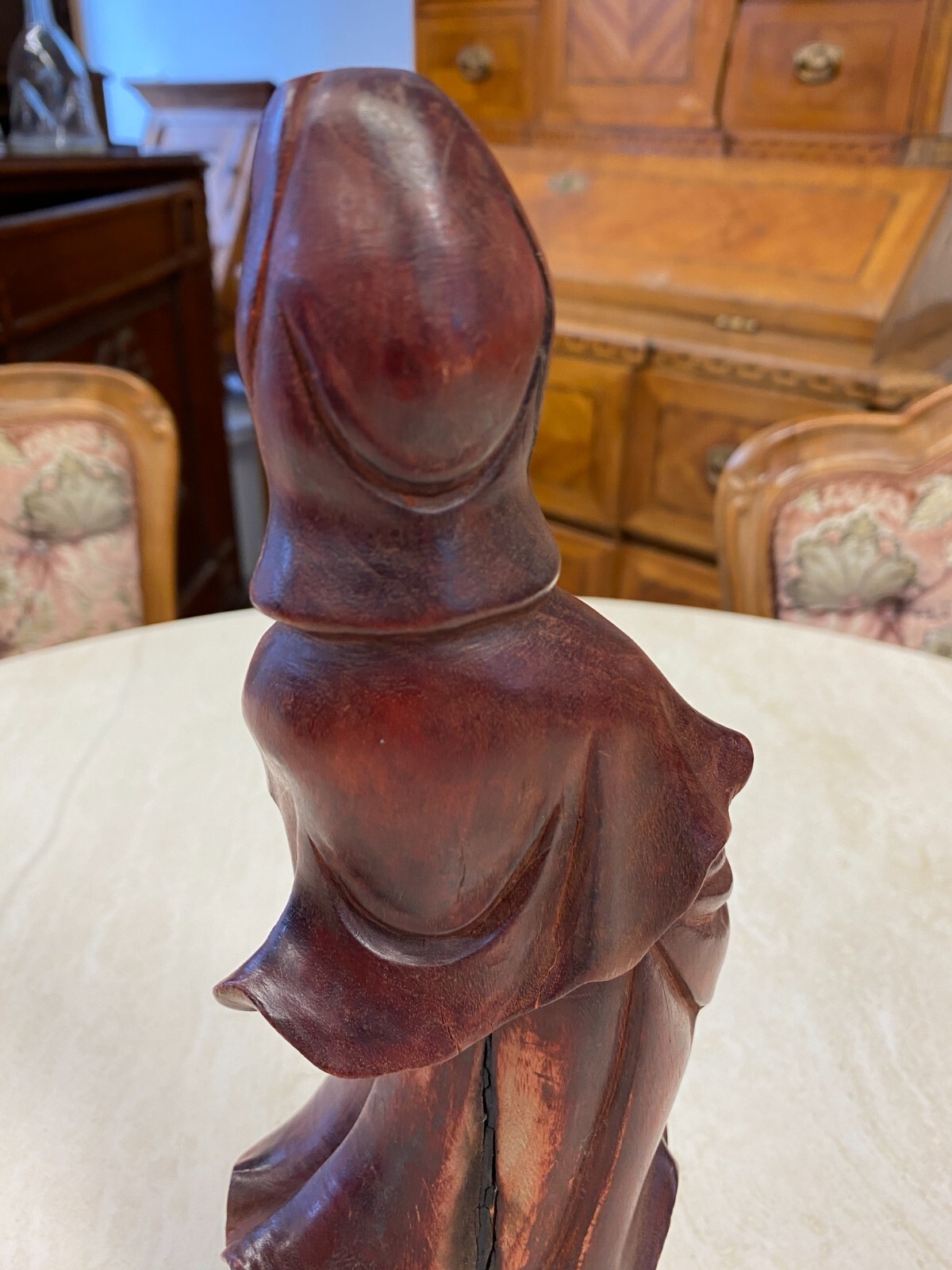 CHINA SKULPTUR AUS HOLZ STEHENDE FRAU 31cm HOCH – Bild 14