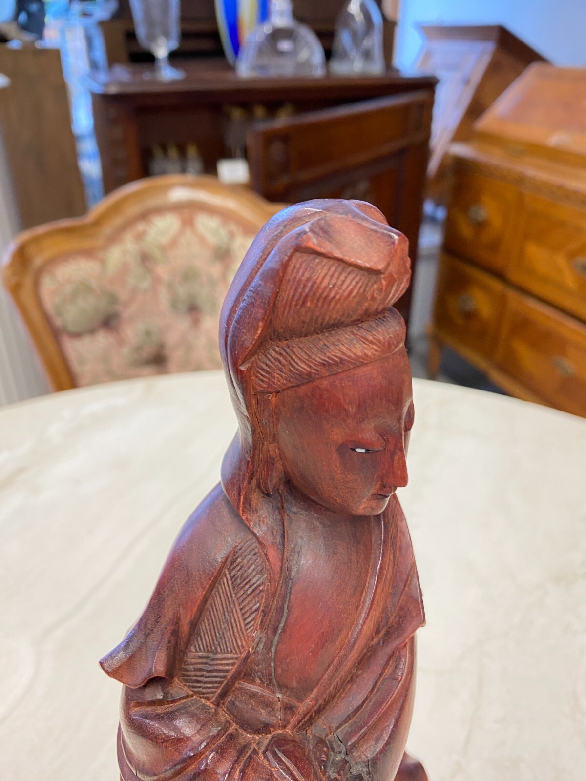 CHINA SKULPTUR AUS HOLZ STEHENDE FRAU 31cm HOCH – Bild 4