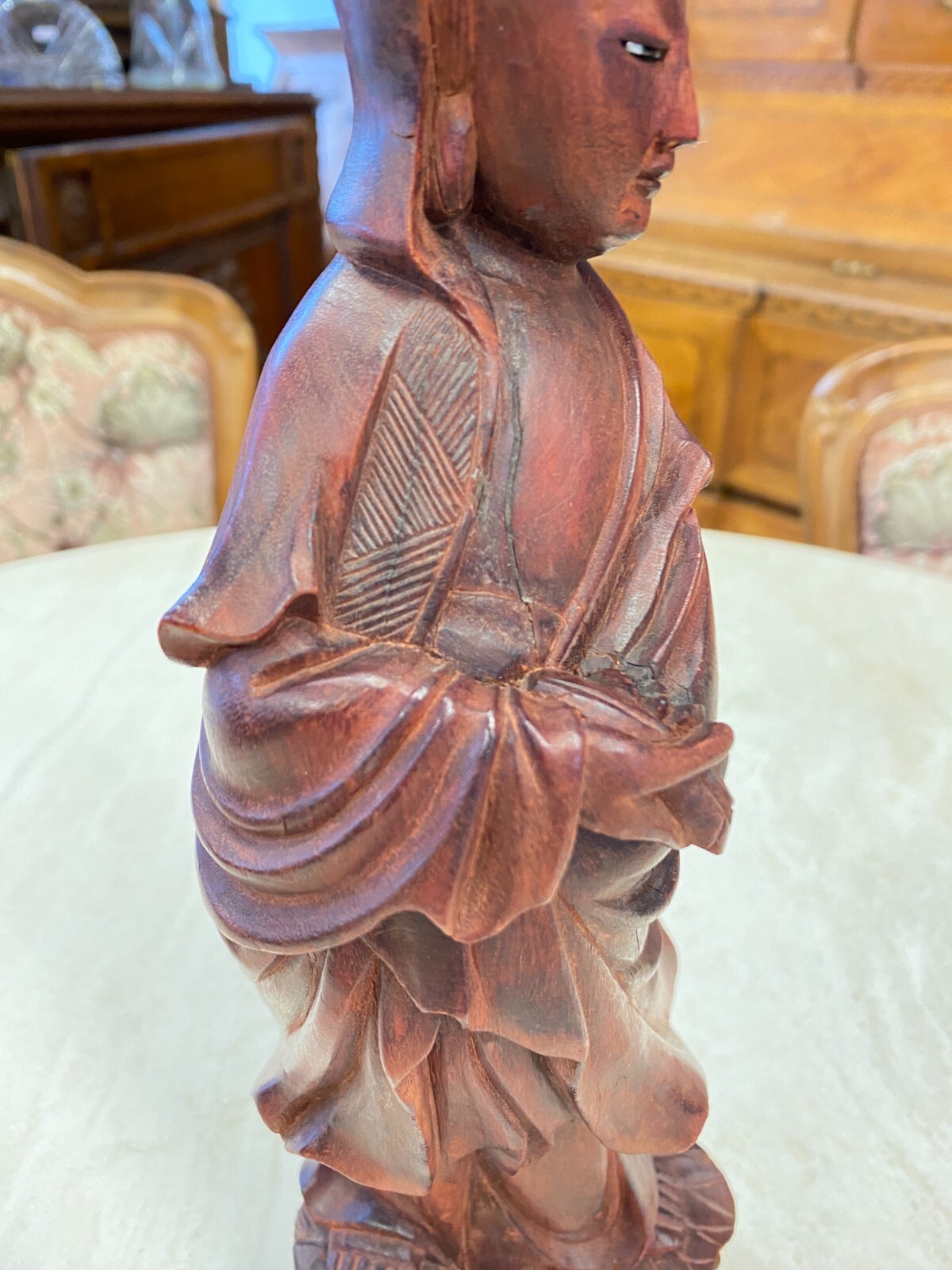 CHINA SKULPTUR AUS HOLZ STEHENDE FRAU 31cm HOCH – Bild 5