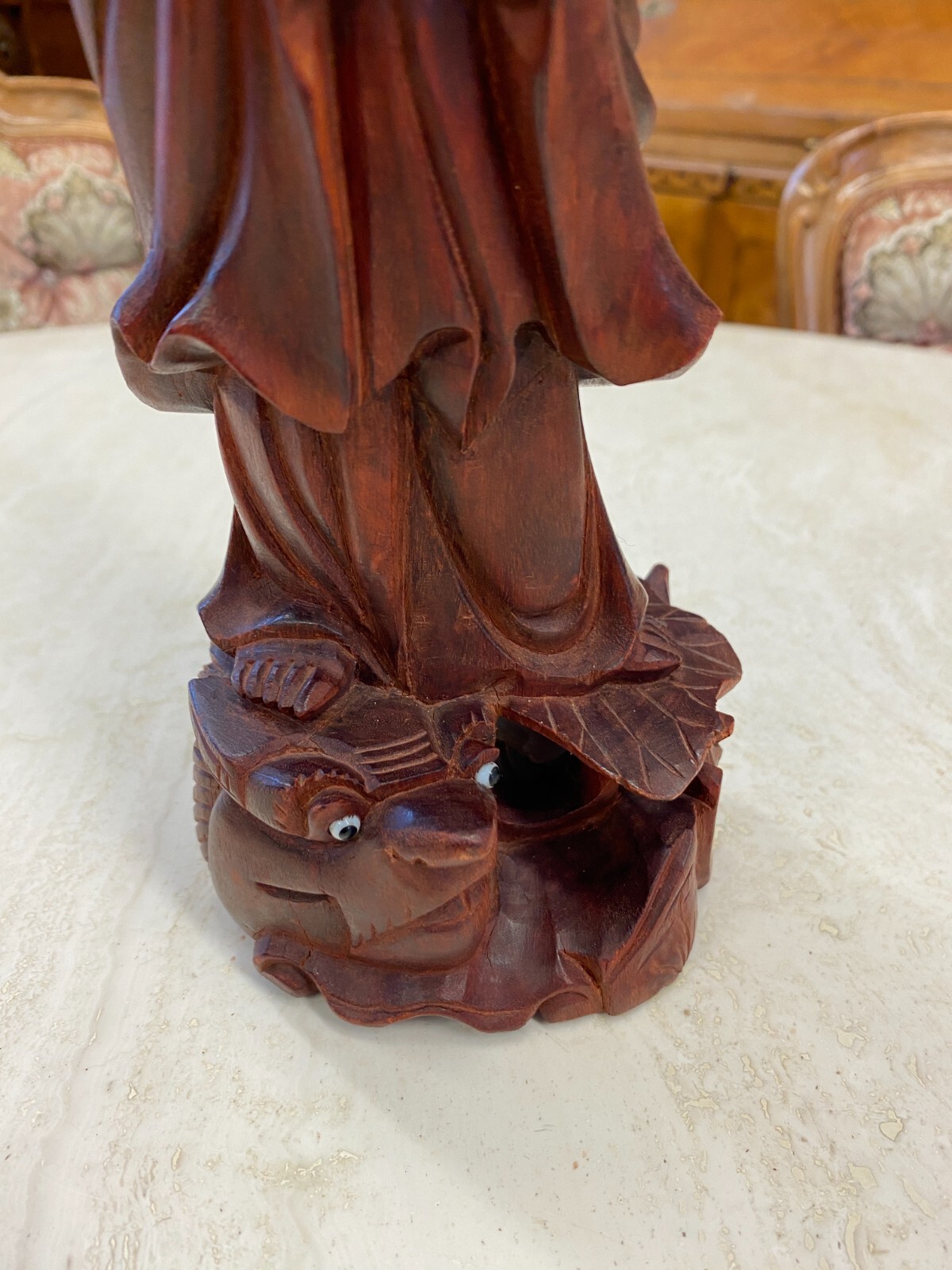 CHINA SKULPTUR AUS HOLZ STEHENDE FRAU 31cm HOCH – Bild 6