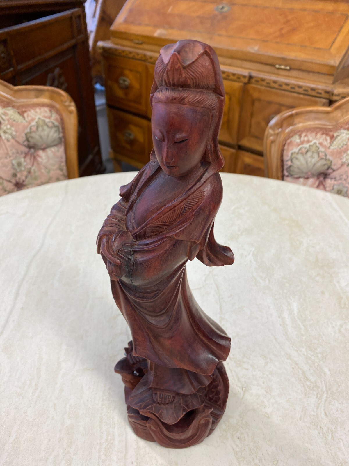 CHINA SKULPTUR AUS HOLZ STEHENDE FRAU 31cm HOCH – Bild 7