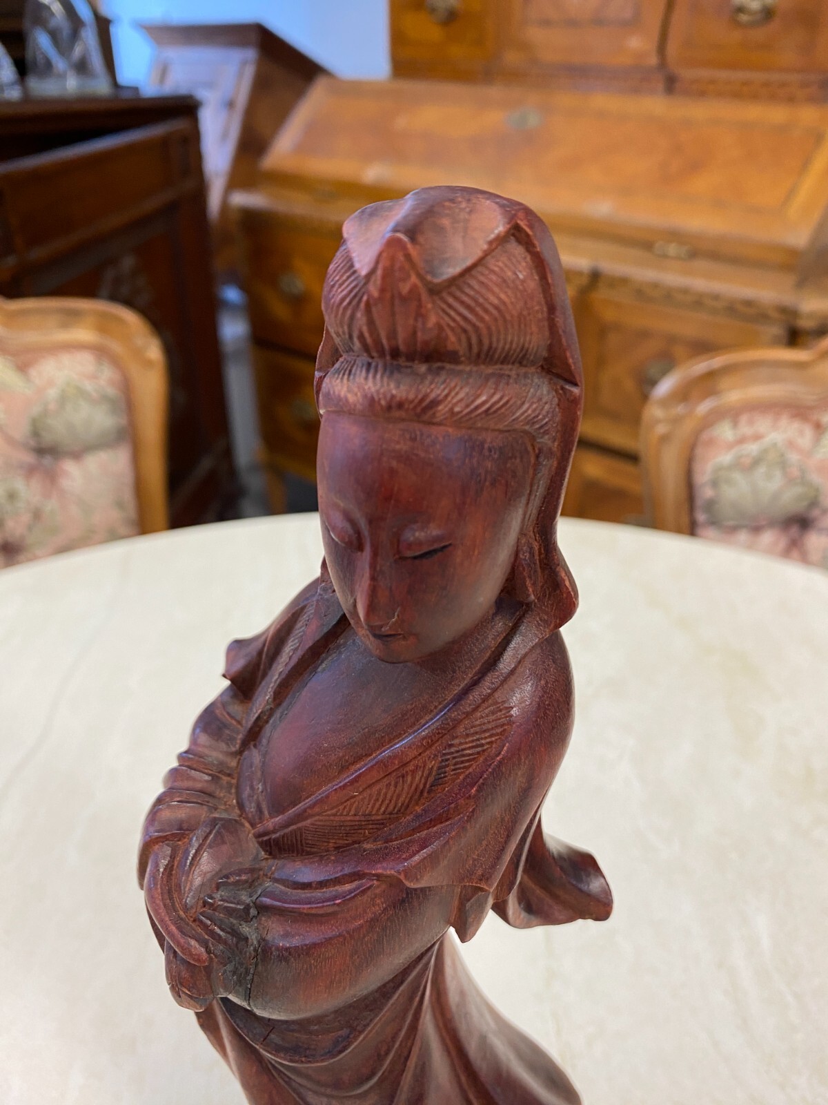 CHINA SKULPTUR AUS HOLZ STEHENDE FRAU 31cm HOCH – Bild 8