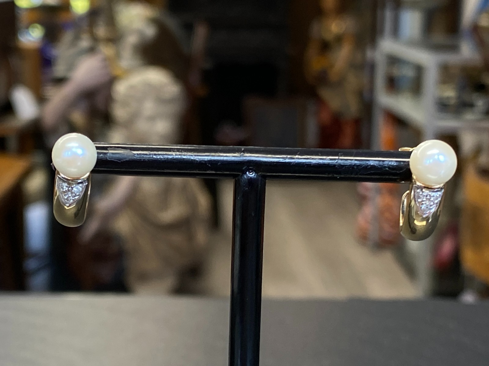 PAAR OHRRINGE AUS GELBGOLD GOLD 14K 585 5,73g MIT PERLE UND DIAMANTEN