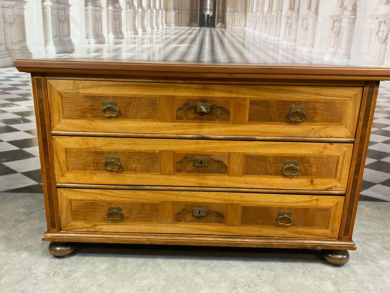 BAROCK KOMMODE NUSSBAUM UM 1880 HOLZ MASSIV FURNIERT ANTIKE BAROCKKOMMODE – Bild 3