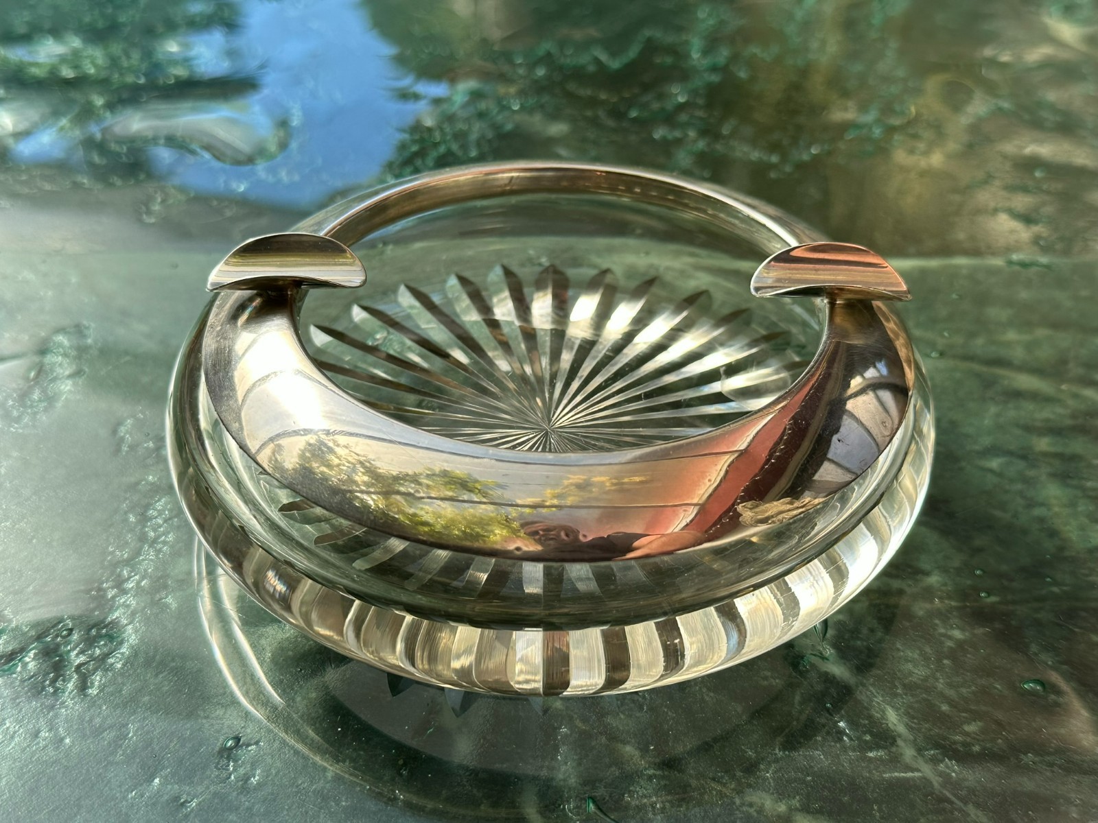 WILHELM BINDER VINTAGE ASCHENBECHER AUS KRISTALLGLAS MIT MONTUR SILBER 800