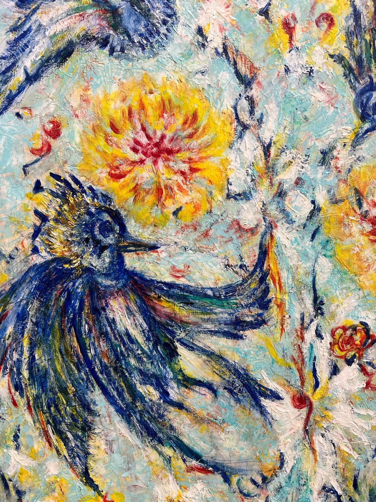 MODERNES ÖLGEMÄLDE AUF LEINWAND VÖGEL UND BLUMEN 50x70cm