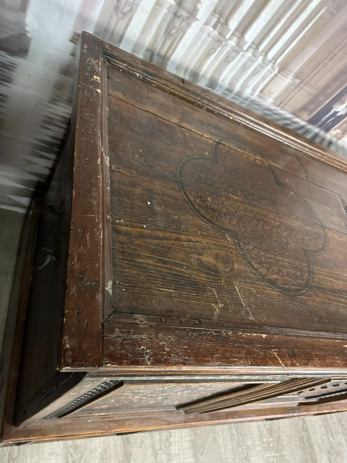 ANTIKE ALPBACHTALER TRUHE SOCKELTRUHE 1753 WEICHHOLZ BEMALT DOPPELKOPFADLER – Bild 11