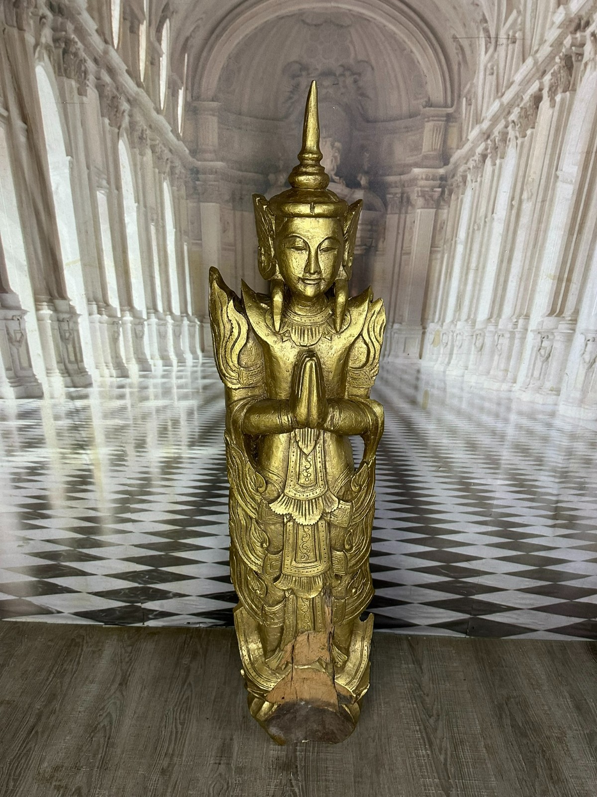 148cm GROSSER BUDDHA HOLZ MASSIV HANDGESCHNITZT GOLDFASSUNG TEPPANOM