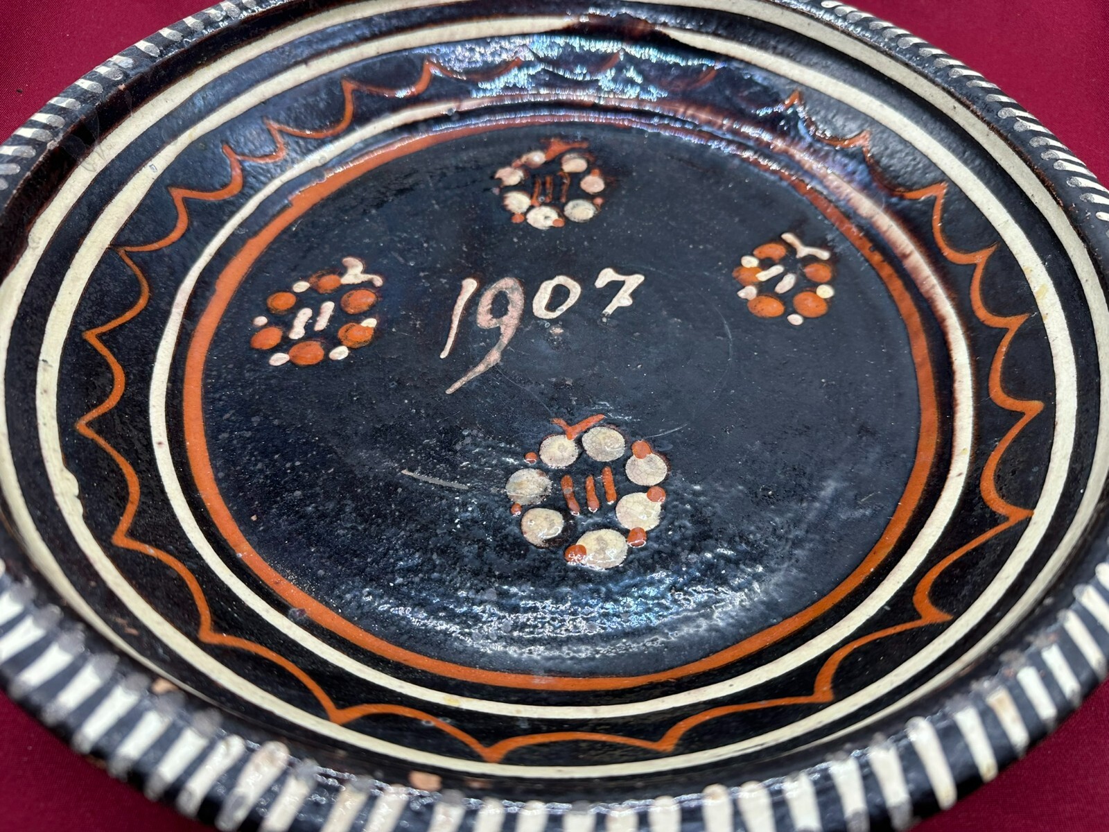 GROSSE ANTIKE SCHALE AUS KERAMIK HANDBEMALT VON 1907 35cm – Bild 4