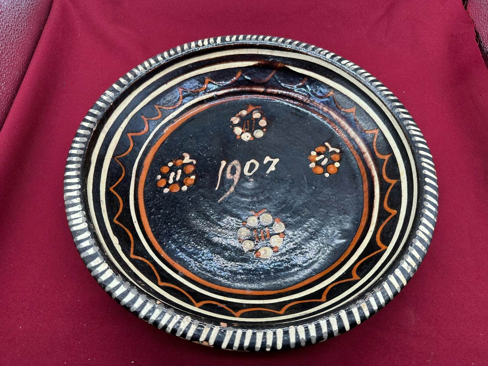 GROSSE ANTIKE SCHALE AUS KERAMIK HANDBEMALT VON 1907 35cm