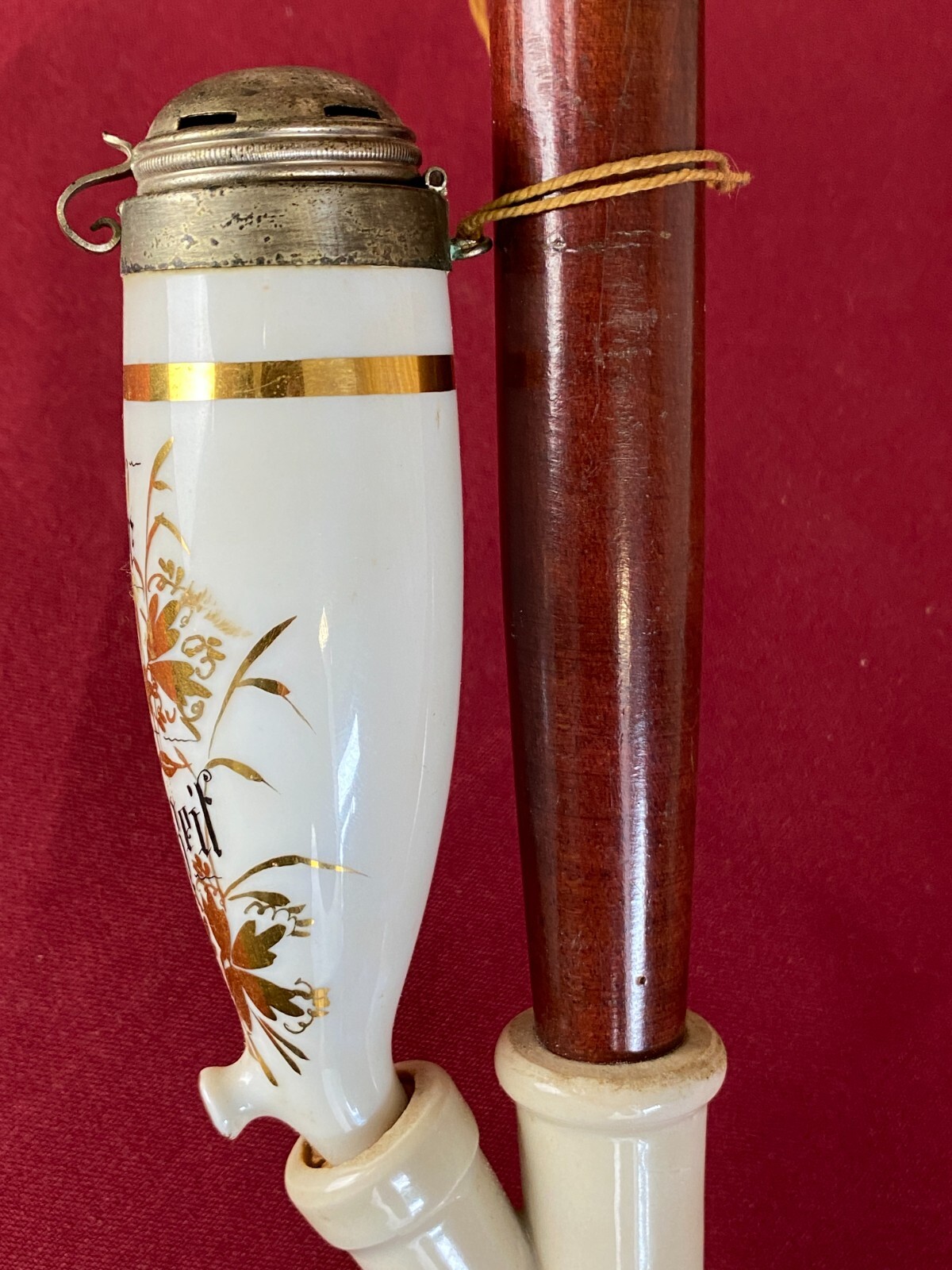 ANTIKE PFEIFE PORZELLAN HANDBEMALT PORZELLANPFEIFE ZUR HOCHZEIT 77cm – Bild 6