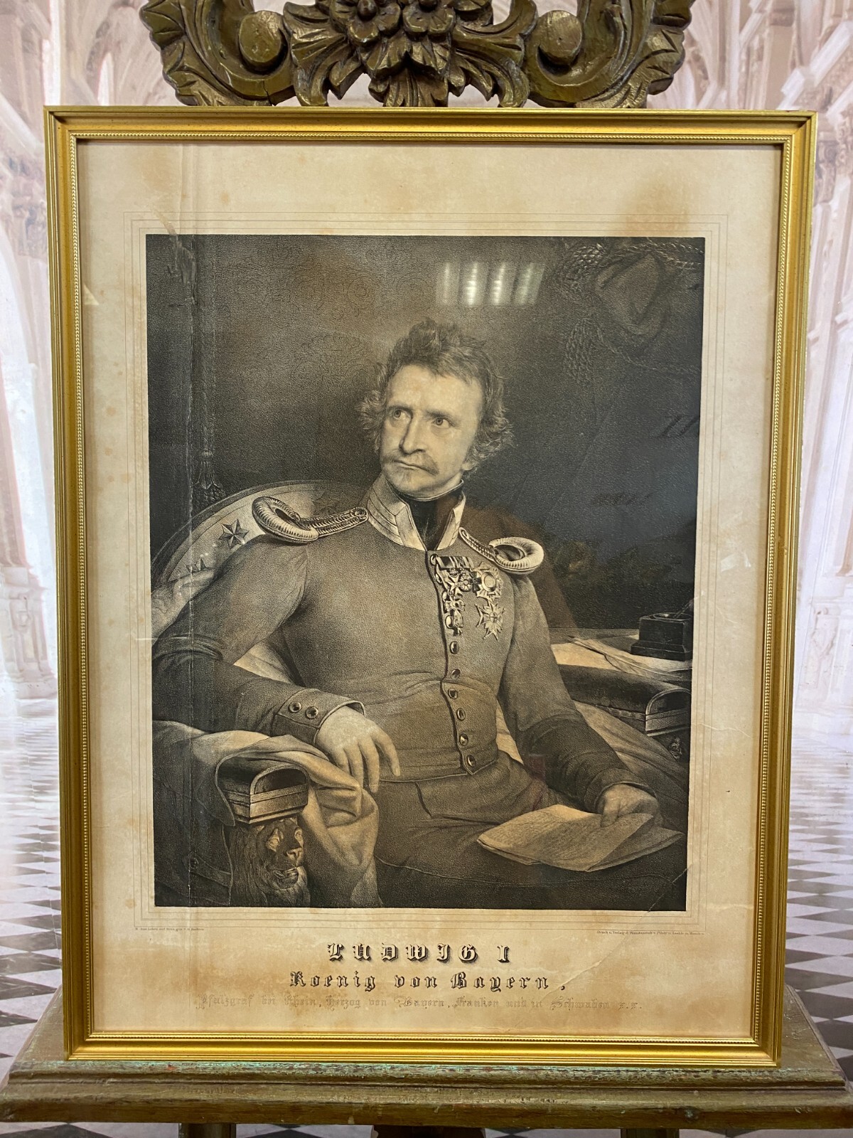 Grosser Druck gerahmt hinter Glas mit dem Portrait Ludwig I – Bild 4