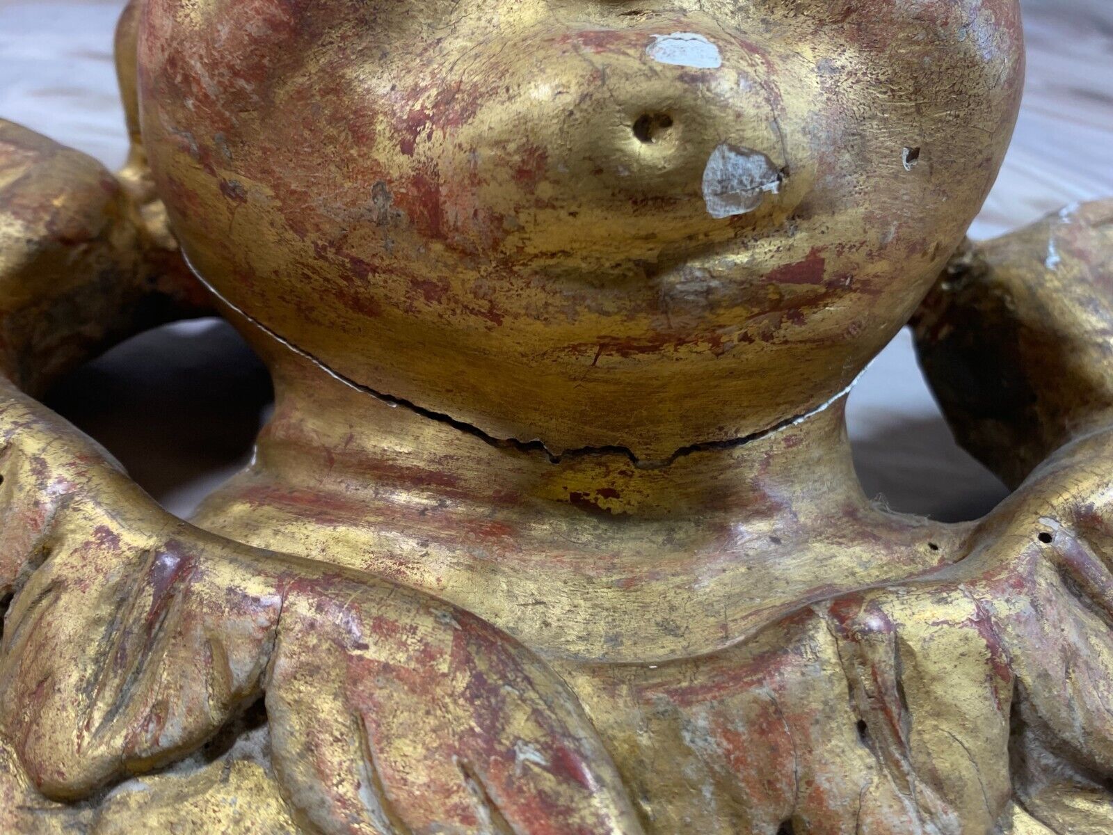 BAROCKENGEL PUTTO ANTIKE FIGUR AUS HOLZ BEFLÜGELTER ENGEL 19 TES JHDT 46x29cm – Bild 8