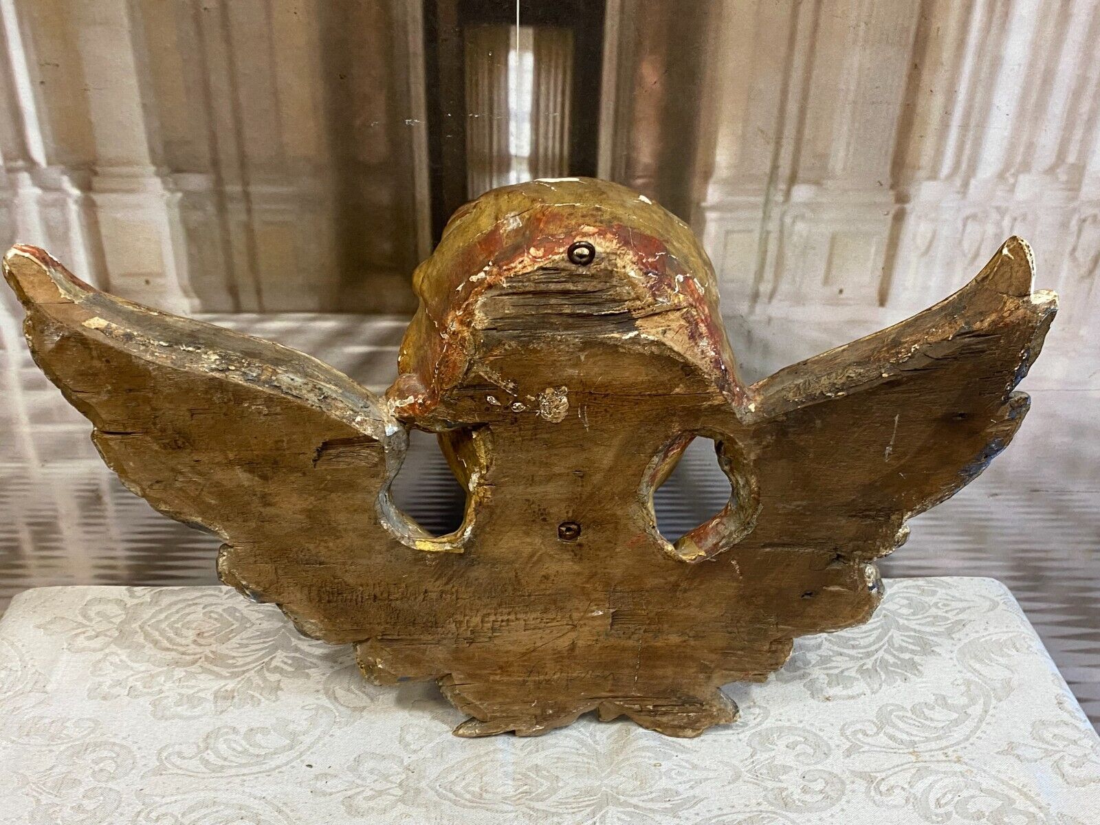 BAROCKENGEL PUTTO ANTIKE FIGUR AUS HOLZ BEFLÜGELTER ENGEL 19 TES JHDT 46x29cm – Bild 10