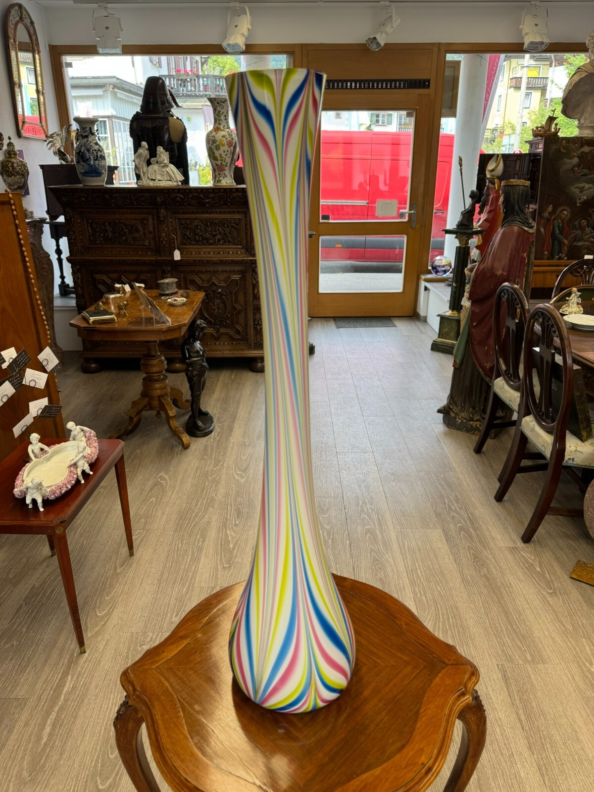 VINTAGE BODENVASE GROSSE VASE AUS GLAS LOLLIPOP SPACE AGE SCHOTT ZWIESEL 83x20cm
