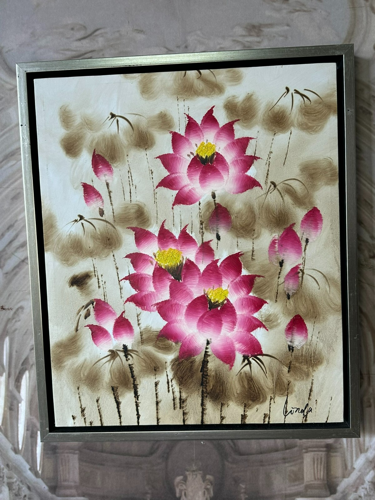 ÖLGEMÄLDE AUF LEINWAND GEMÄLDE BLUMEN STILLLEBEN RAHMEN SIGNIERT – Bild 3