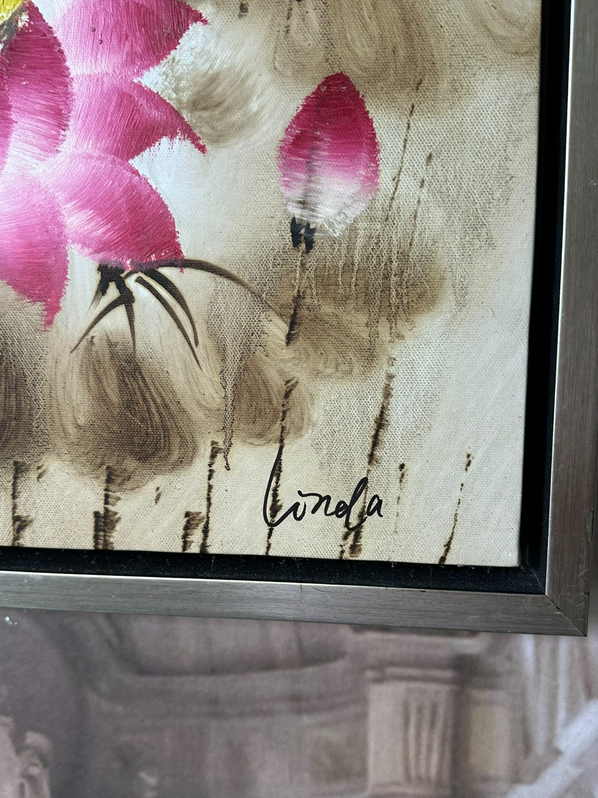 ÖLGEMÄLDE AUF LEINWAND GEMÄLDE BLUMEN STILLLEBEN RAHMEN SIGNIERT – Bild 4