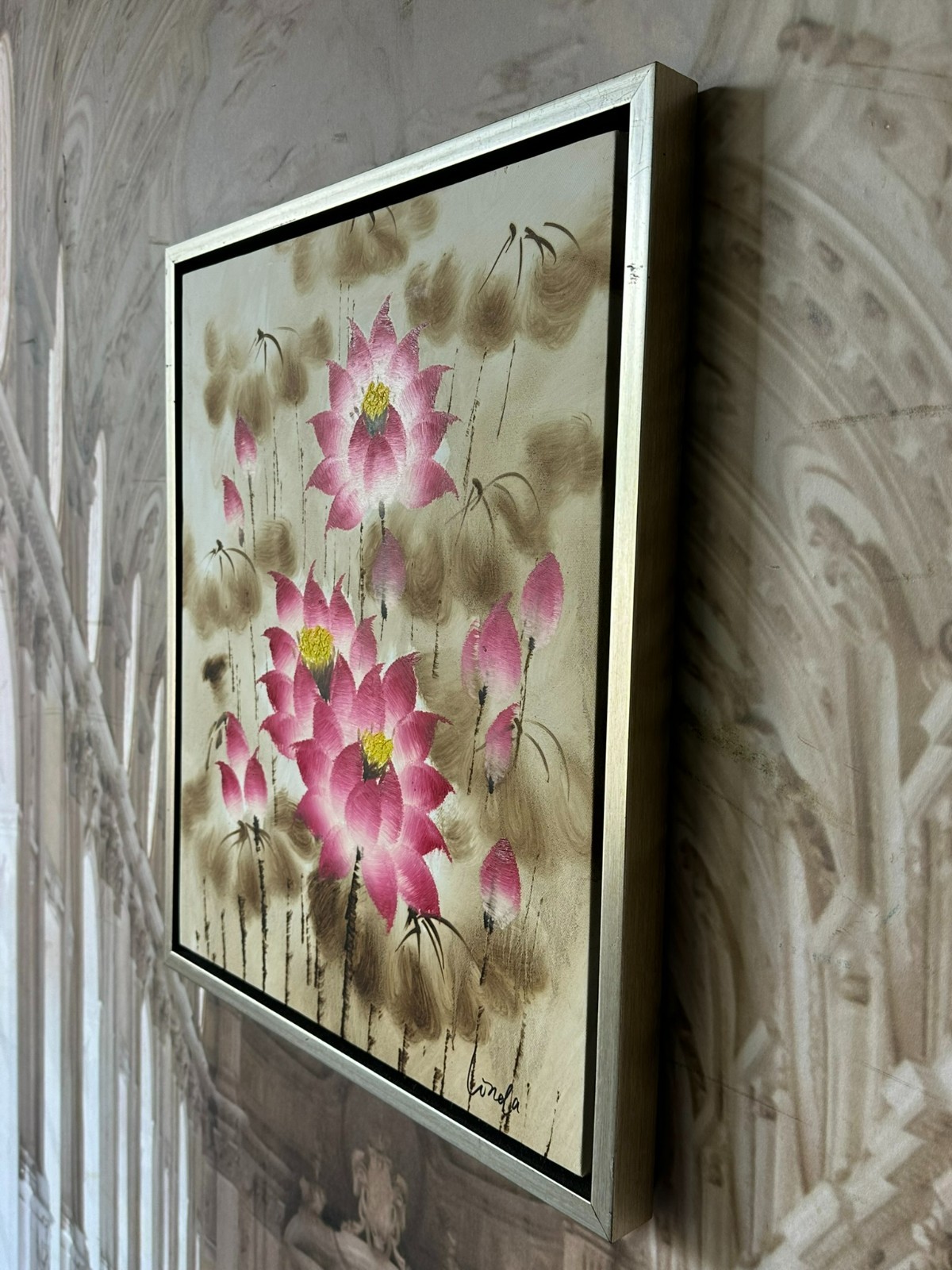 ÖLGEMÄLDE AUF LEINWAND GEMÄLDE BLUMEN STILLLEBEN RAHMEN SIGNIERT – Bild 8