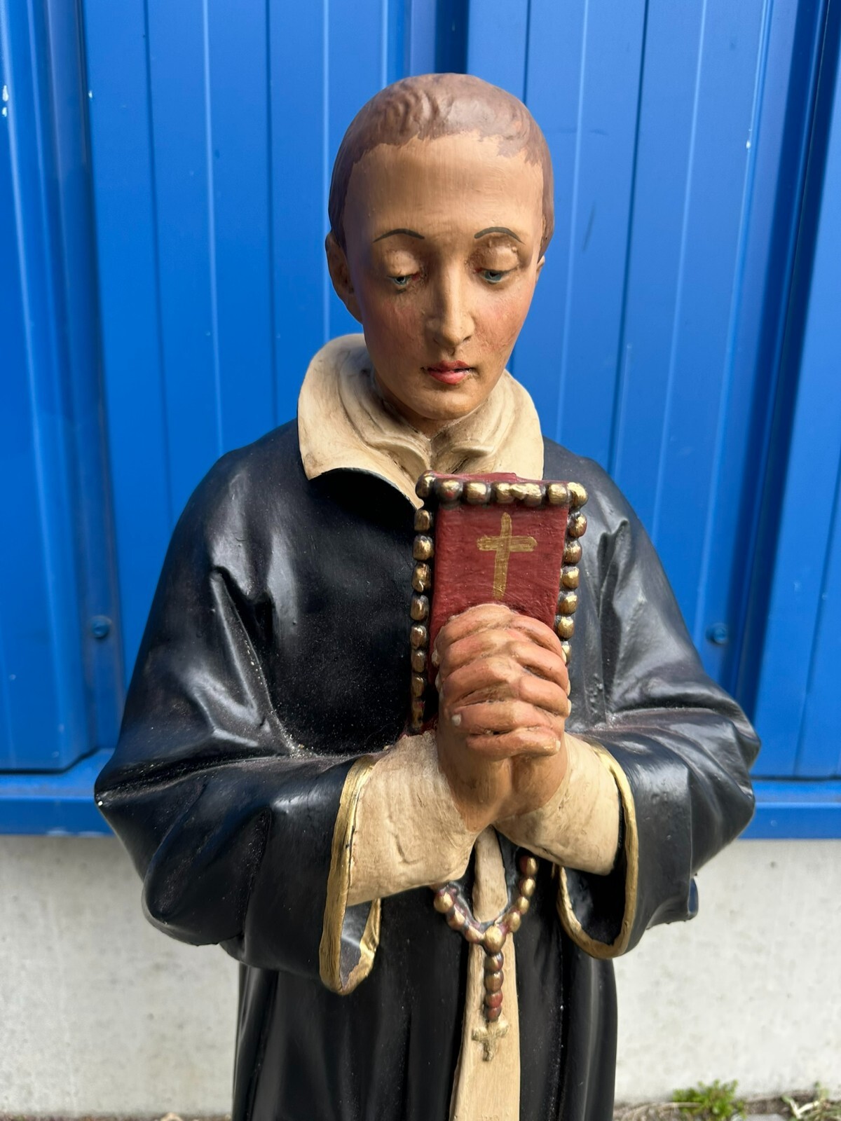 ANTIKE 83cm HEILIGENFIGUR PRIESTER MIT GEBETSBUCH UM 1900 GIPS POLYCHROM GEFASST – Bild 3