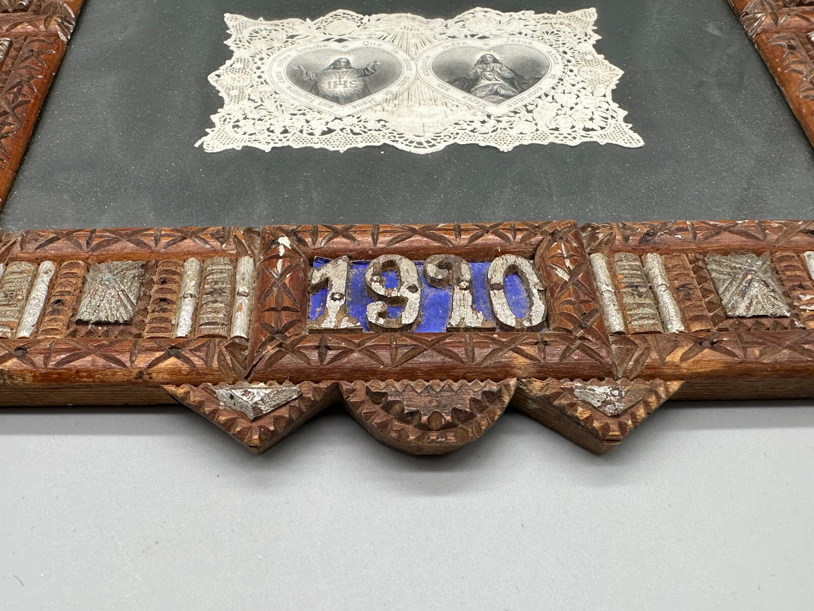 ANTIKER RAHMEN VON 1920 HANDGESCHNITZT MIT VOTIVBILDERN – Bild 5