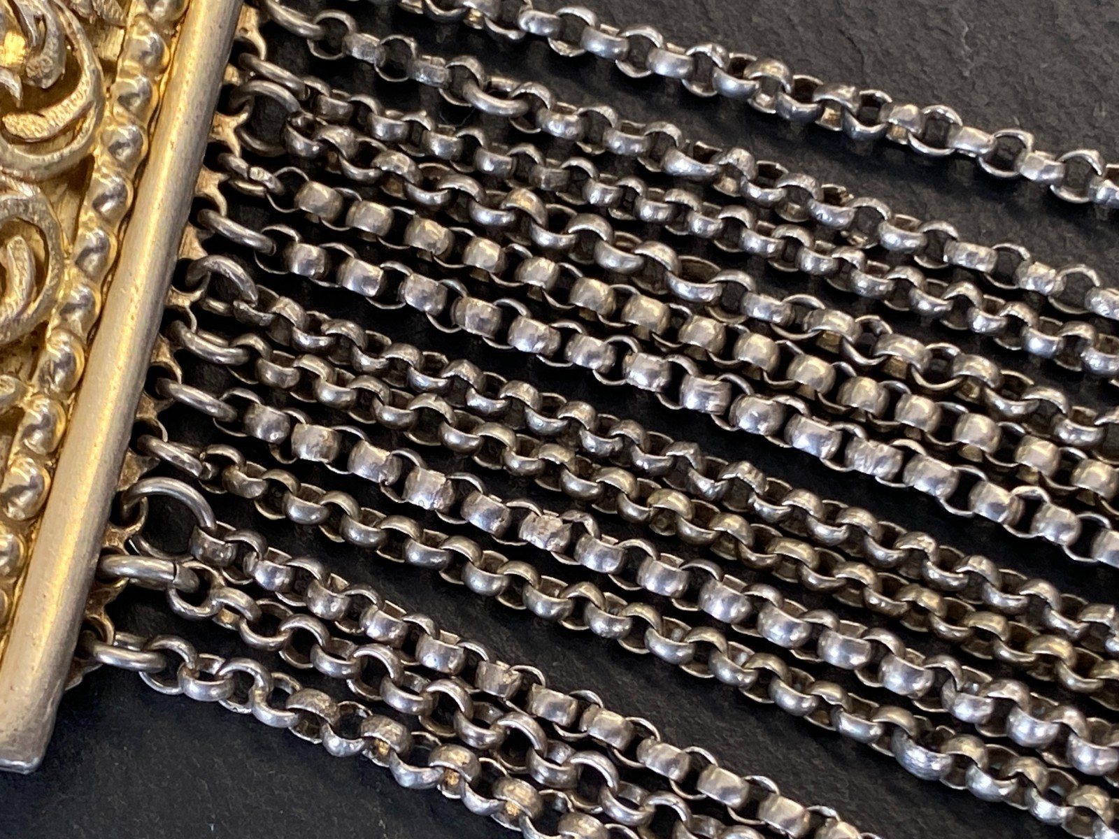 ANTIKE HALSKETTE KROPFKETTE TRACHTENKETTE STERLING SILBER VERGOLDET GRANAT 19JH – Bild 11