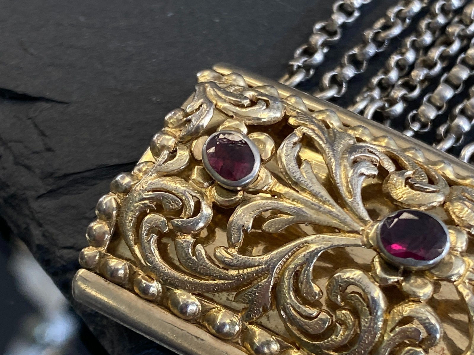ANTIKE HALSKETTE KROPFKETTE TRACHTENKETTE STERLING SILBER VERGOLDET GRANAT 19JH – Bild 17