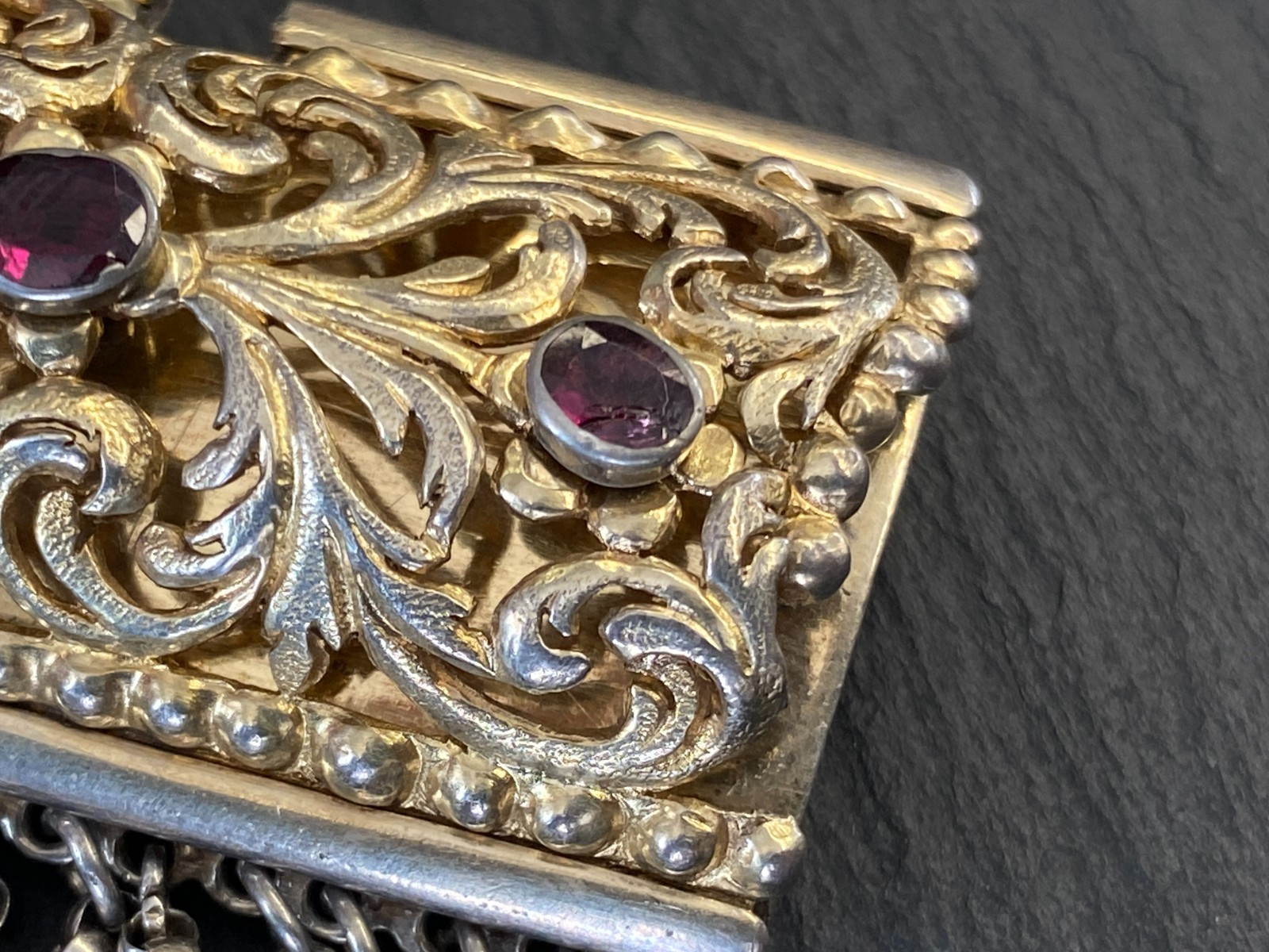 ANTIKE HALSKETTE KROPFKETTE TRACHTENKETTE STERLING SILBER VERGOLDET GRANAT 19JH – Bild 18