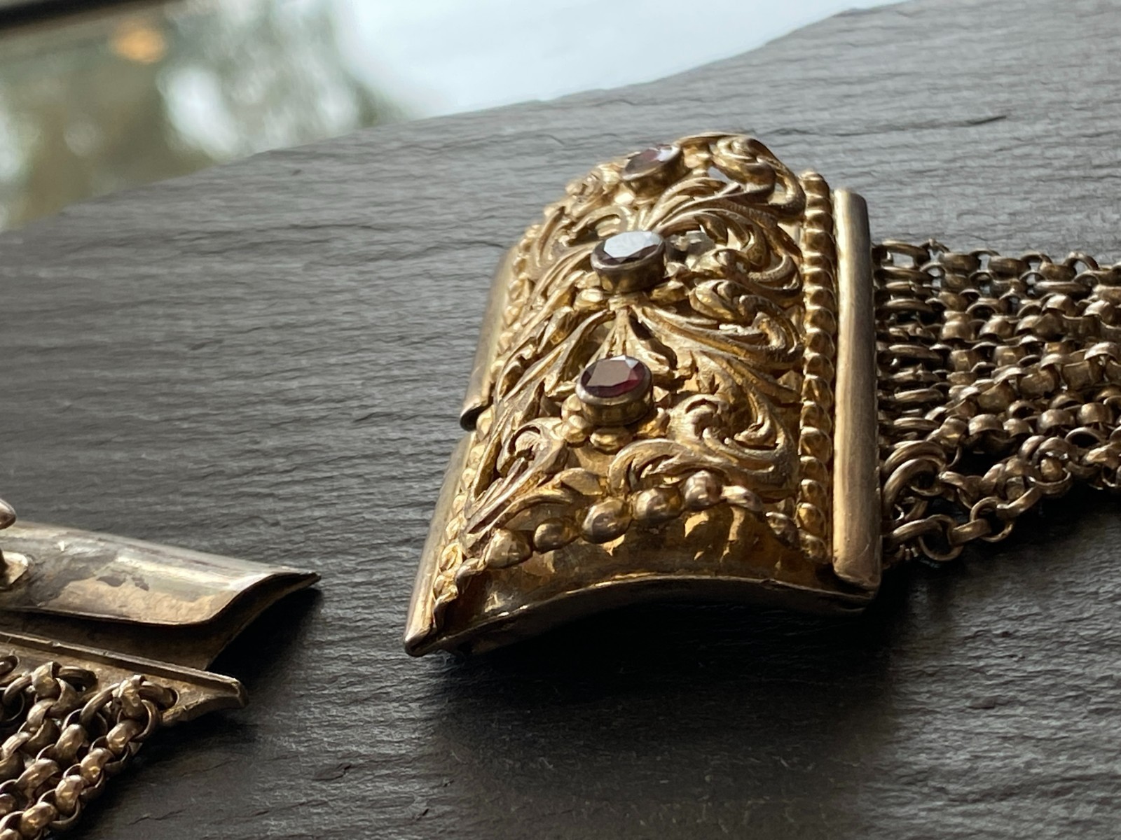 ANTIKE HALSKETTE KROPFKETTE TRACHTENKETTE STERLING SILBER VERGOLDET GRANAT 19JH – Bild 8