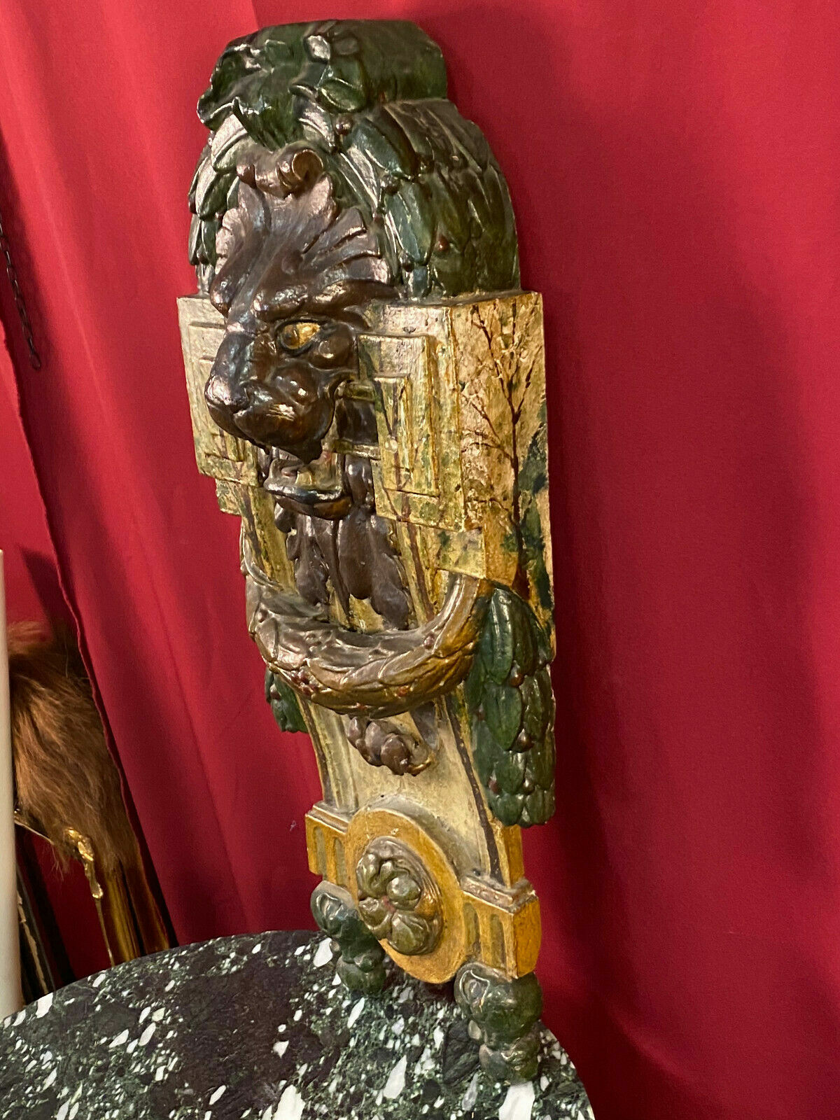 BAROCK SKULPTUR HOLZRELIEF LÖWE 18-TES JHDT HOLZ HANDGESCHNITZT POLYCHROMIE 80cm – Bild 4