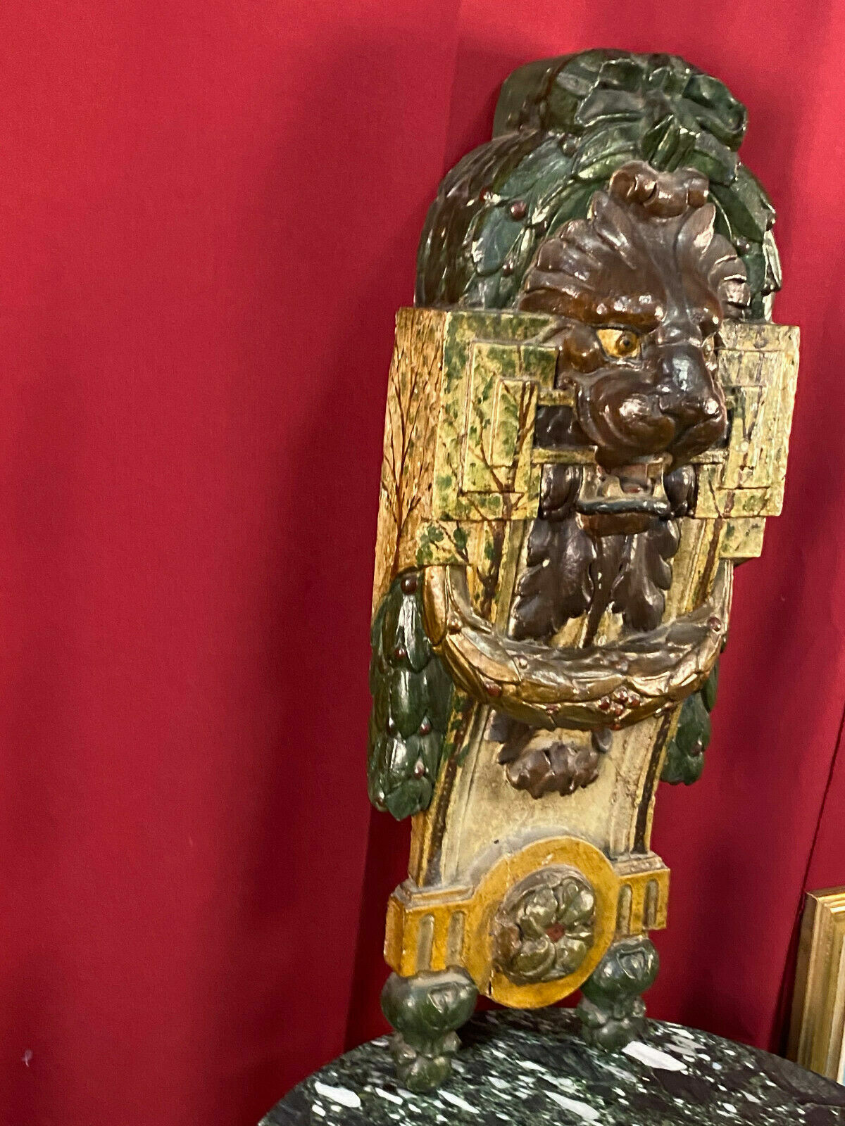 BAROCK SKULPTUR HOLZRELIEF LÖWE 18-TES JHDT HOLZ HANDGESCHNITZT POLYCHROMIE 80cm – Bild 5