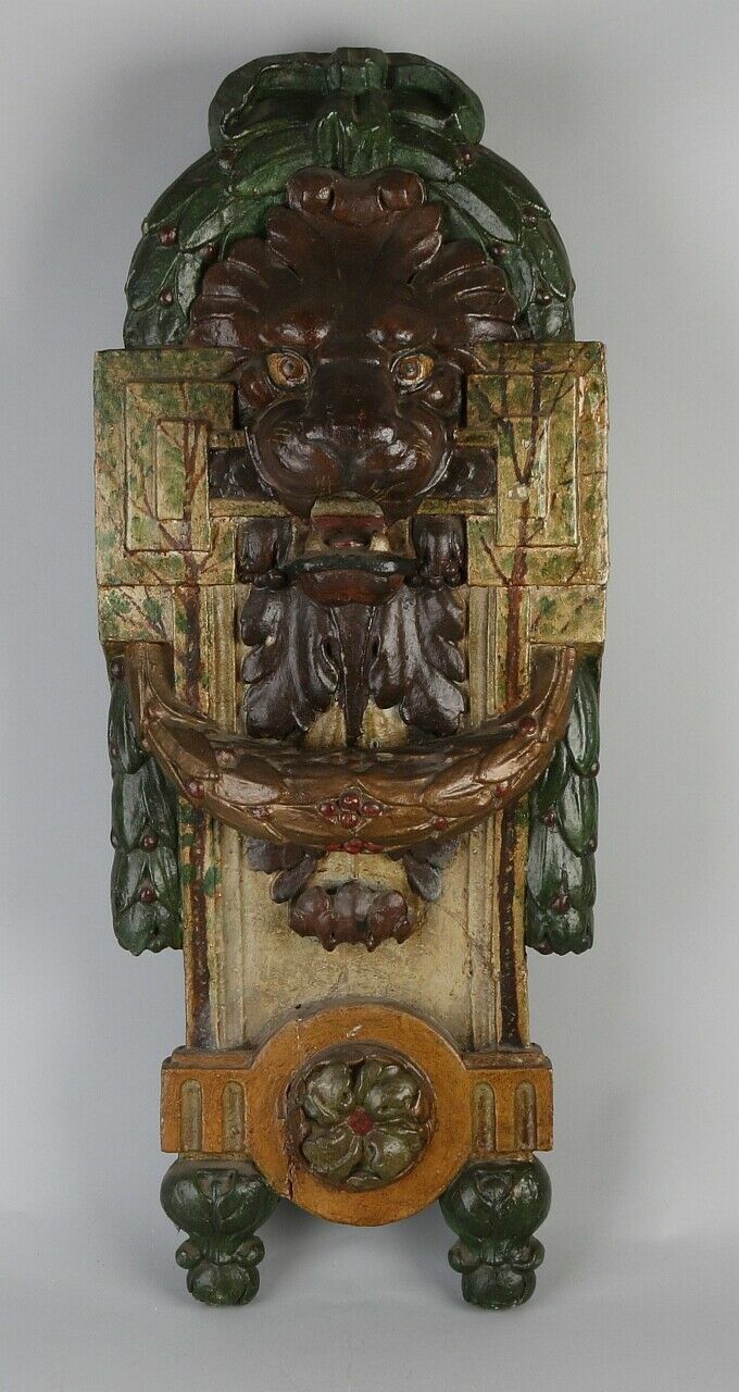 BAROCK SKULPTUR HOLZRELIEF LÖWE 18-TES JHDT HOLZ HANDGESCHNITZT POLYCHROMIE 80cm – Bild 9