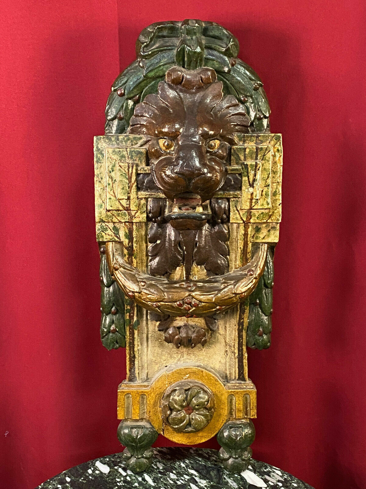 BAROCK SKULPTUR HOLZRELIEF LÖWE 18-TES JHDT HOLZ HANDGESCHNITZT POLYCHROMIE 80cm
