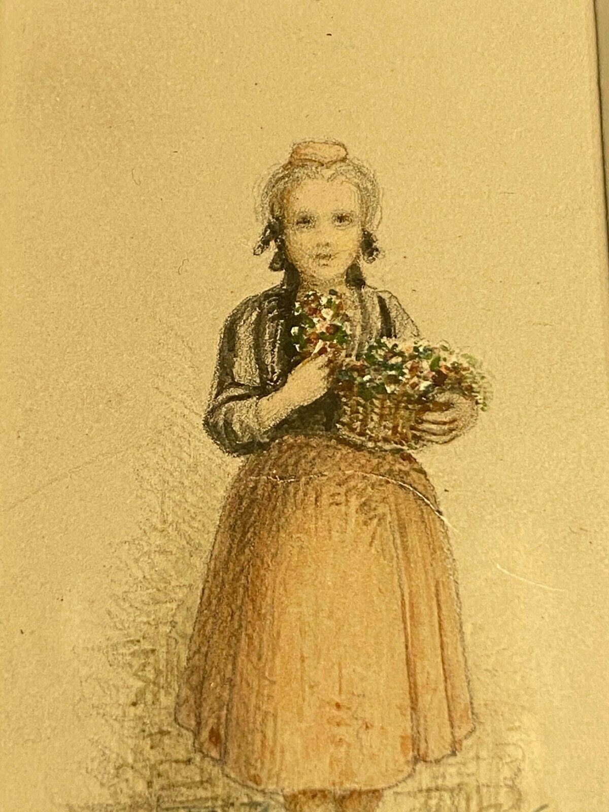 Johann Georg MEYER VON BREMEN ZEICHNUNG AQUARELL MÄDCHEN MIT BLUMENKORB – Bild 3