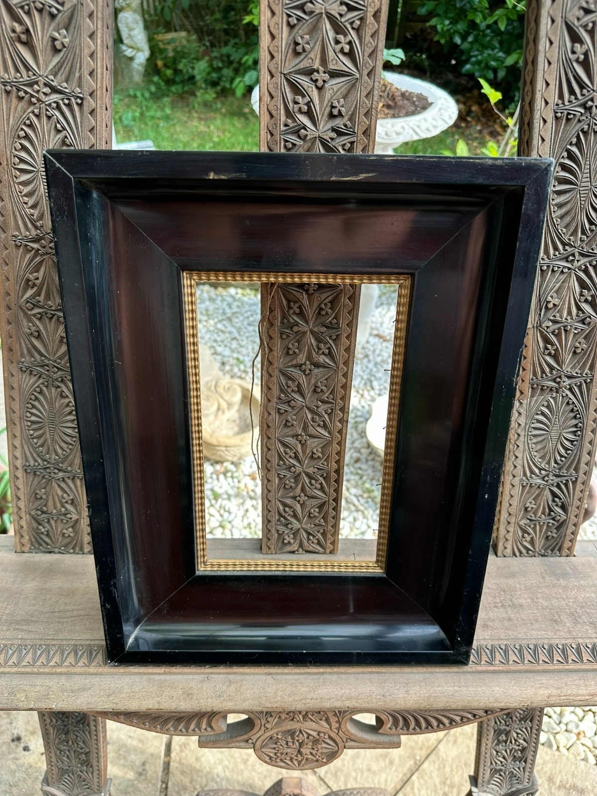 ANTIKER RAHMEN KLAVIERLACKRAHMEN SCHWARZ 31x40cm FALZ 15,3x24,7cm – Bild 3