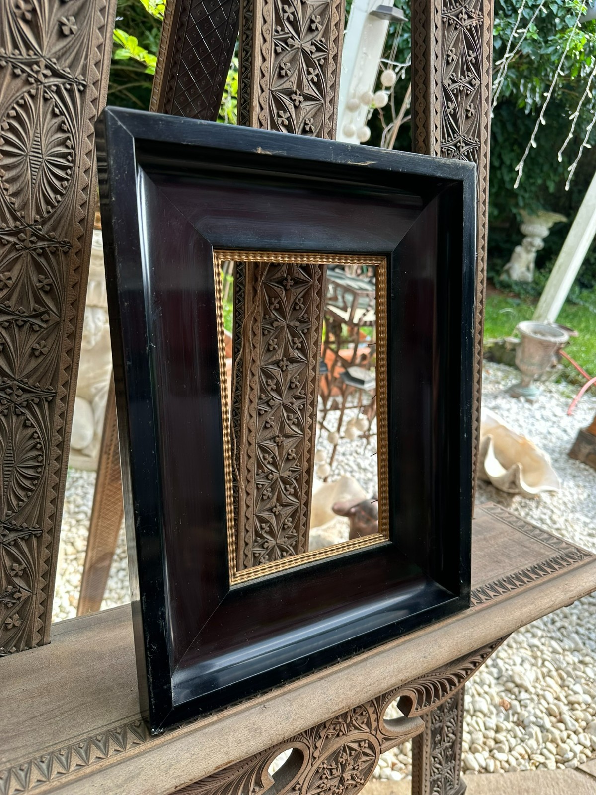 ANTIKER RAHMEN KLAVIERLACKRAHMEN SCHWARZ 31x40cm FALZ 15,3x24,7cm – Bild 4