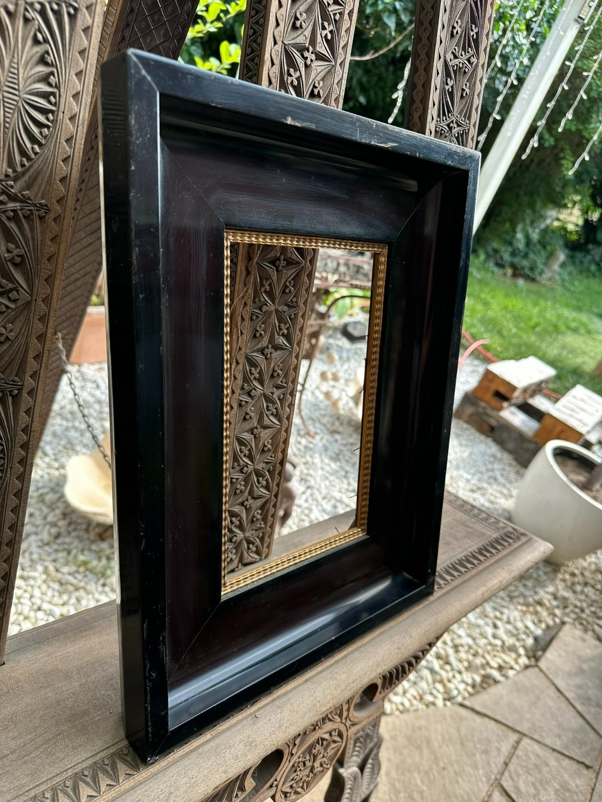 ANTIKER RAHMEN KLAVIERLACKRAHMEN SCHWARZ 31x40cm FALZ 15,3x24,7cm – Bild 6