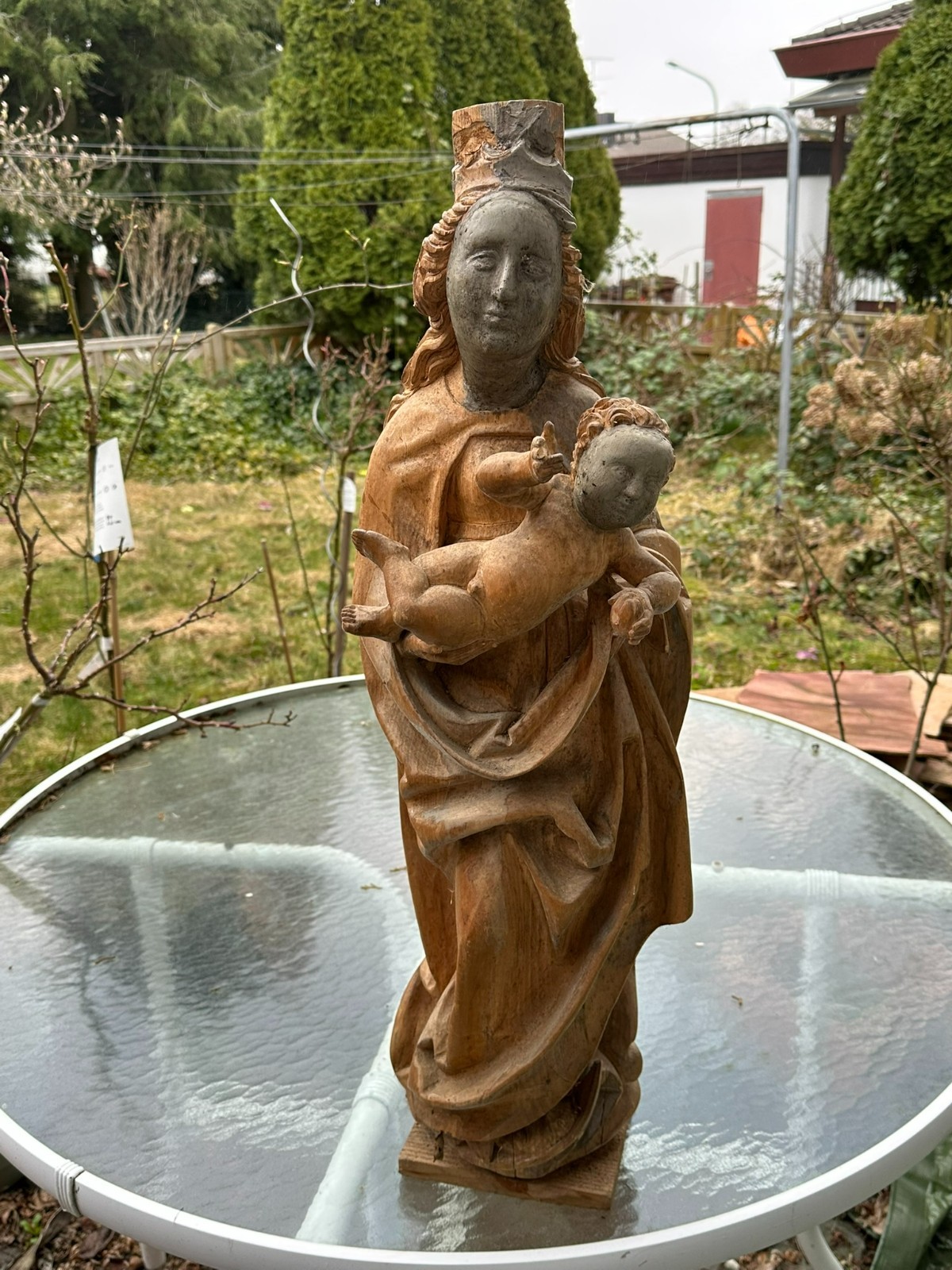 NEO GOTIK HEILIGENFIGUR MADONNA MIT JESUS KIND HANDGESCHNITZT 76cm 20 TES