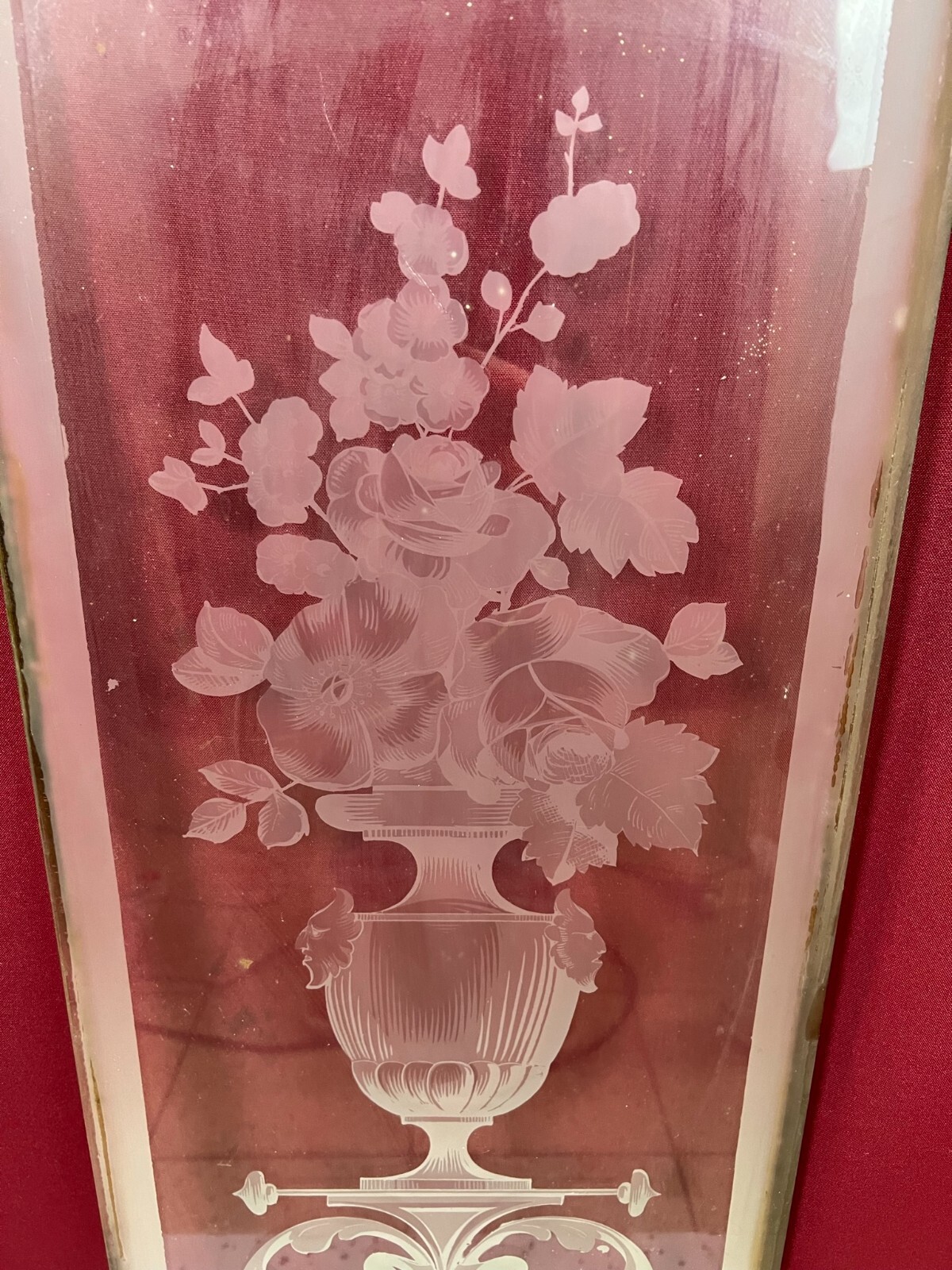 ANTIKE GLASSCHEIBE HISTORISMUS ORIGINAL UM 1880 AMPHORE BLUMEN 30,4x104,7cm – Bild 8