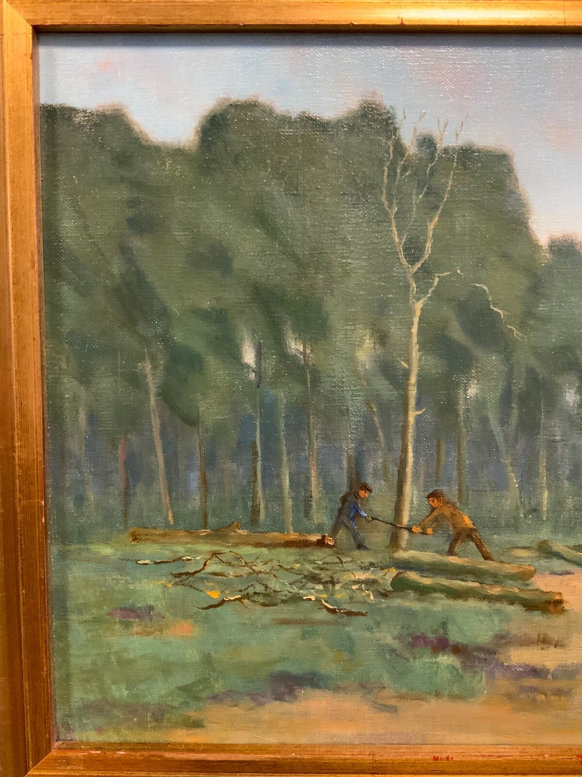 ÖL GEMÄLDE LANDSCHAFT HOLZFÄLLER AM WALDRAND SIGNIERT DONKER 60x45cm – Bild 3