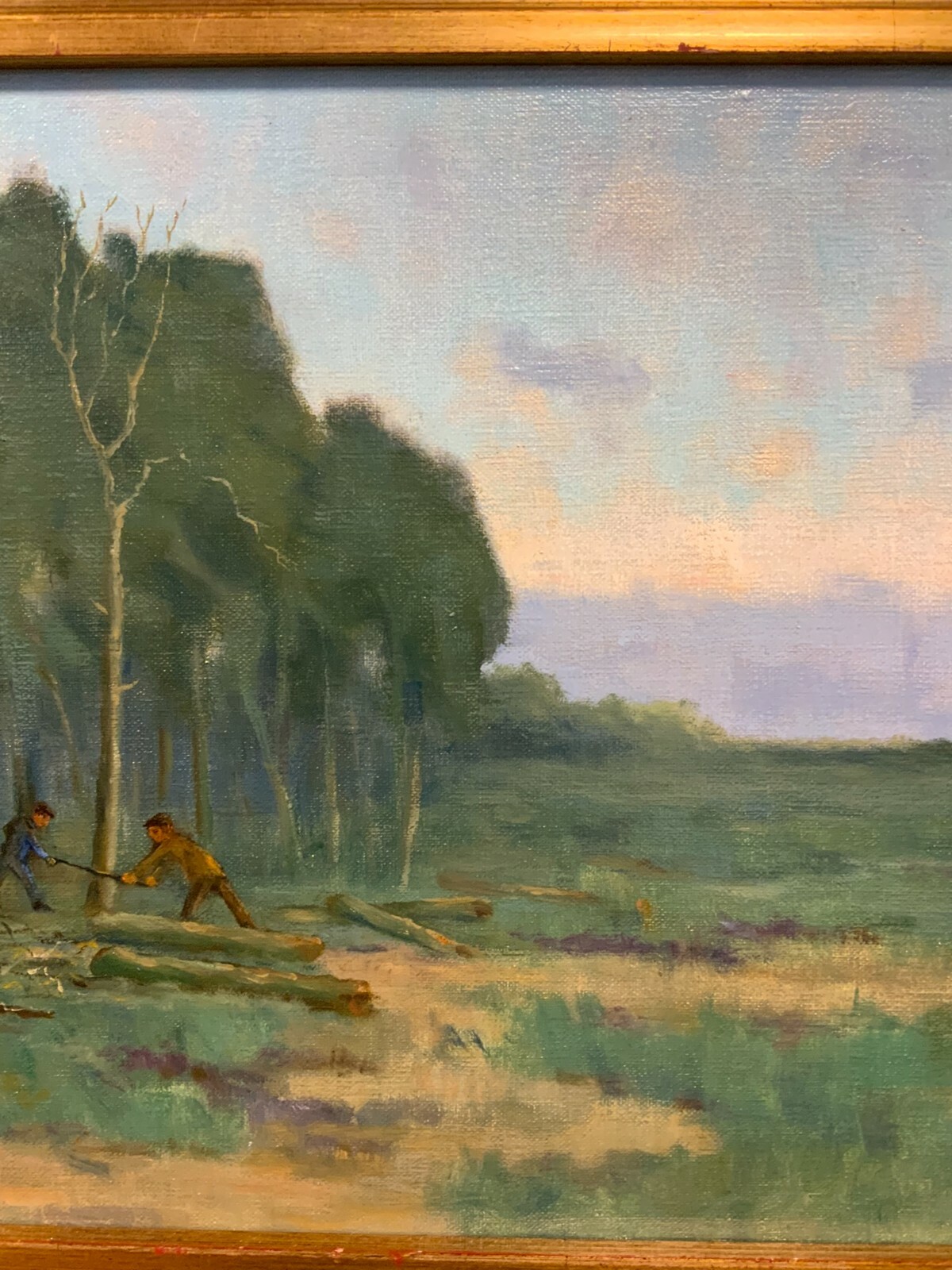 ÖL GEMÄLDE LANDSCHAFT HOLZFÄLLER AM WALDRAND SIGNIERT DONKER 60x45cm – Bild 4