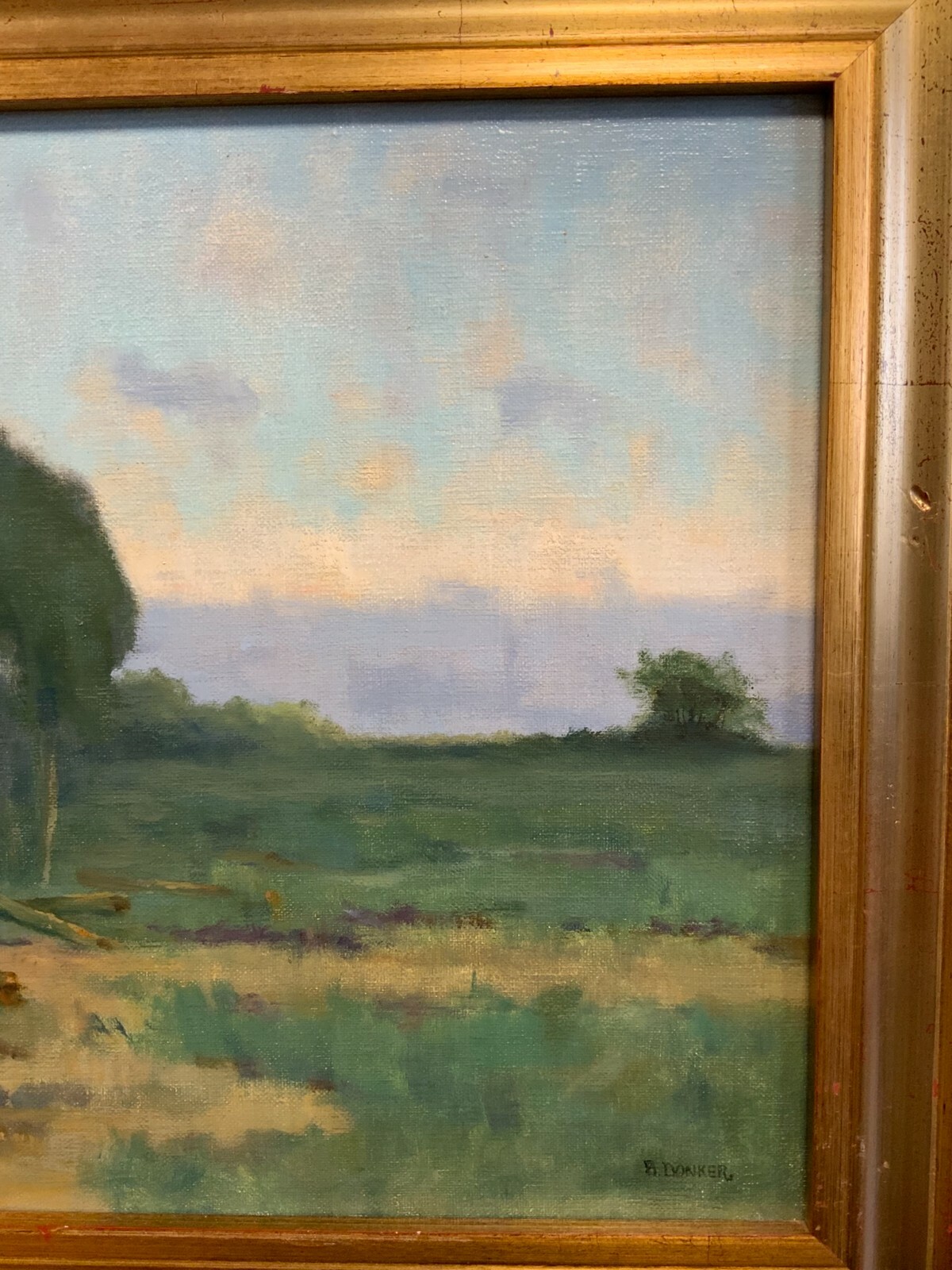 ÖL GEMÄLDE LANDSCHAFT HOLZFÄLLER AM WALDRAND SIGNIERT DONKER 60x45cm – Bild 5