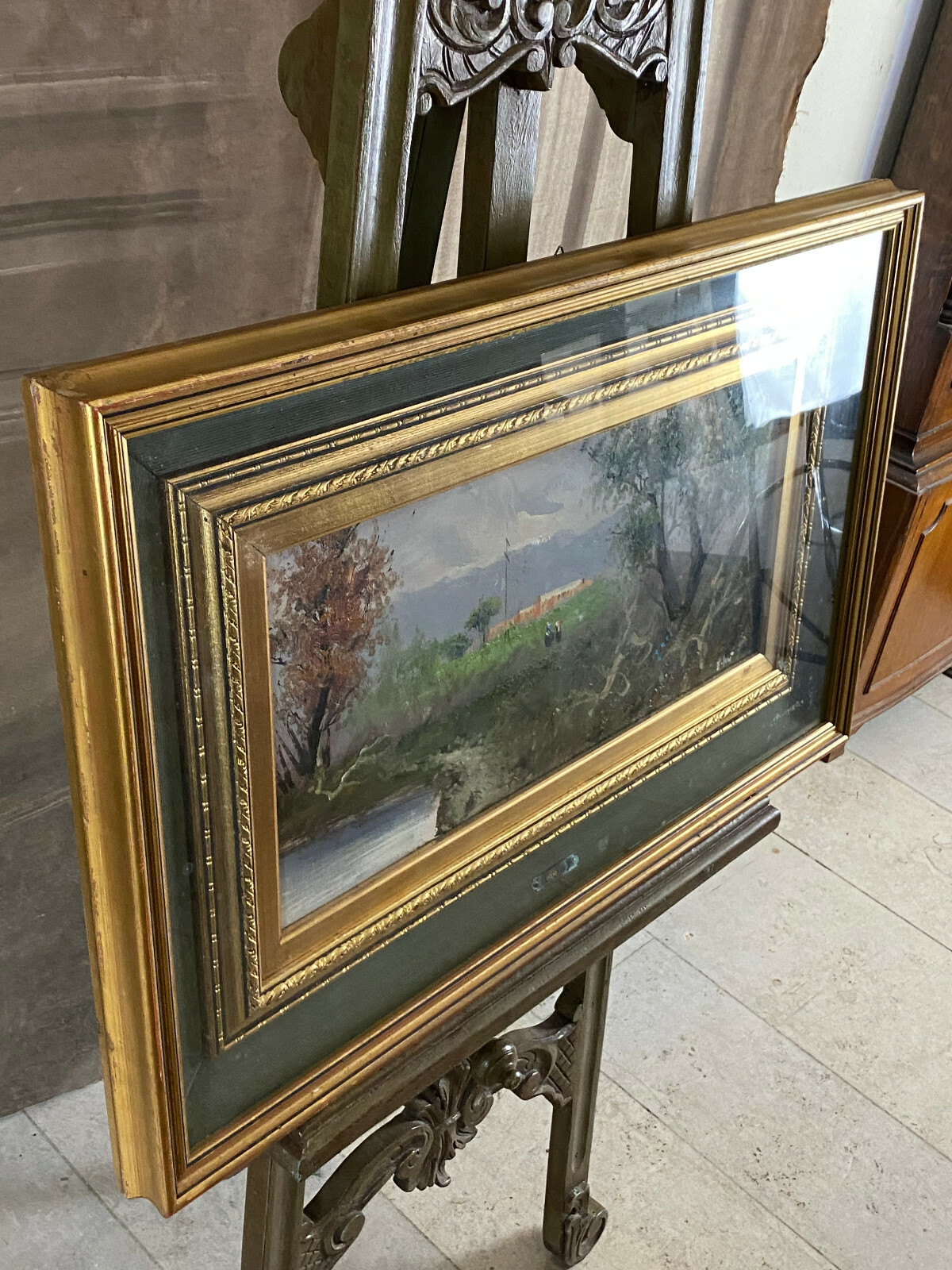 ÖL GEMÄLDE LANDSCHAFT MIT PERSONEN STAFFAGE SIGNIERT E. CANO ABMESSUNGEN 82x53cm – Bild 11