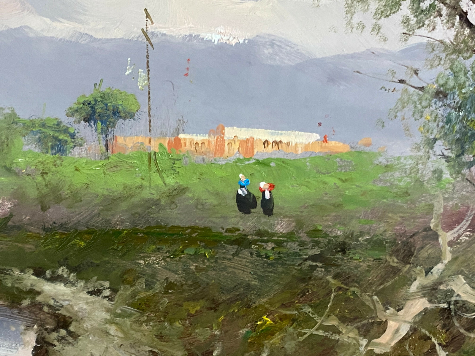 ÖL GEMÄLDE LANDSCHAFT MIT PERSONEN STAFFAGE SIGNIERT E. CANO ABMESSUNGEN 82x53cm – Bild 3