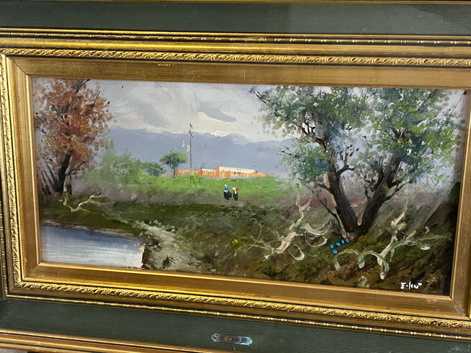 ÖL GEMÄLDE LANDSCHAFT MIT PERSONEN STAFFAGE SIGNIERT E. CANO ABMESSUNGEN 82x53cm – Bild 4