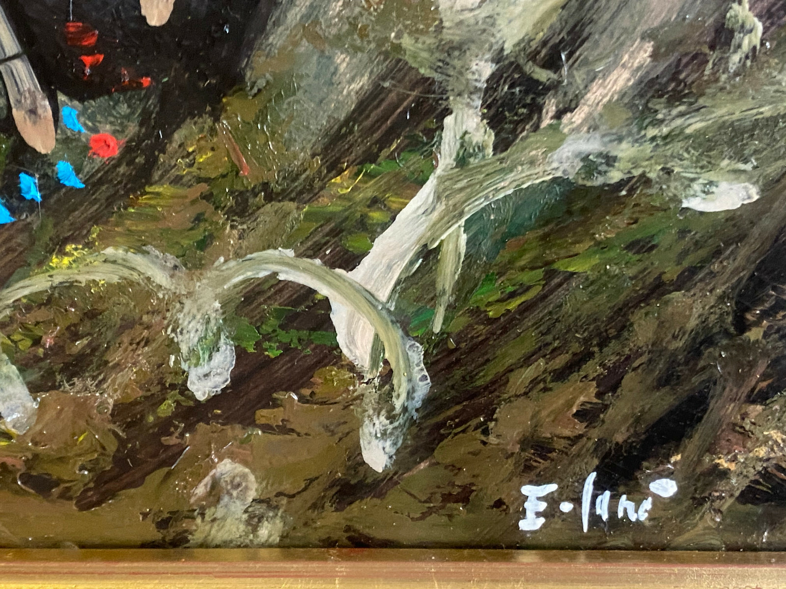 ÖL GEMÄLDE LANDSCHAFT MIT PERSONEN STAFFAGE SIGNIERT E. CANO ABMESSUNGEN 82x53cm – Bild 5